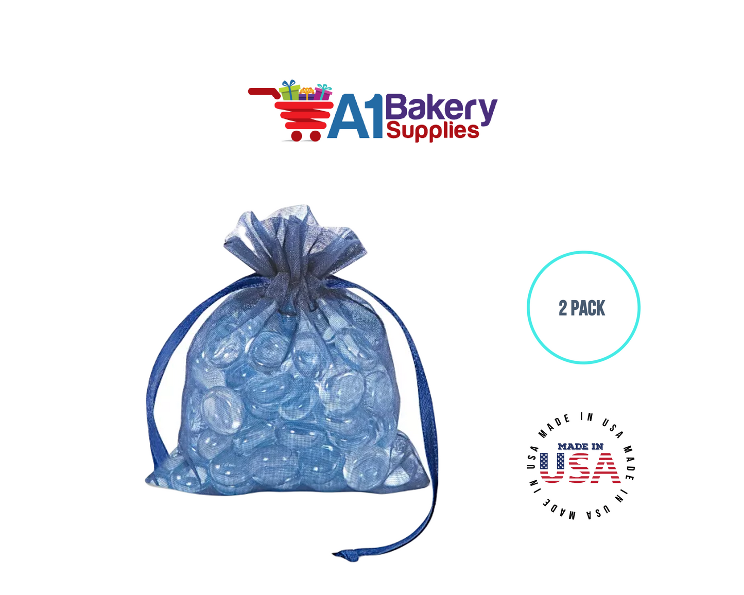 Navy Blue Organza Fabric Gift Bags – Pack of 2 with Size 22.5 x 25 inch by A1 Bakery Supplies