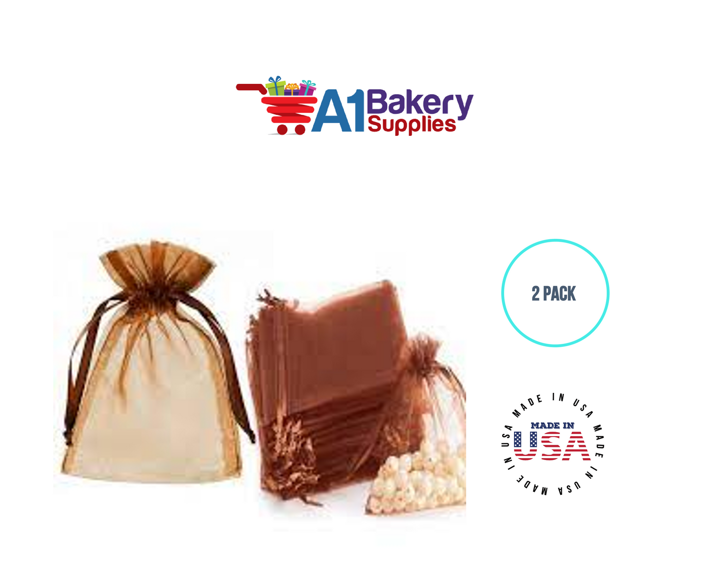 Copper Organza Fabric Gift Bags – Pack of 2 with Size 22.5 x 25 inch by A1 Bakery Supplies