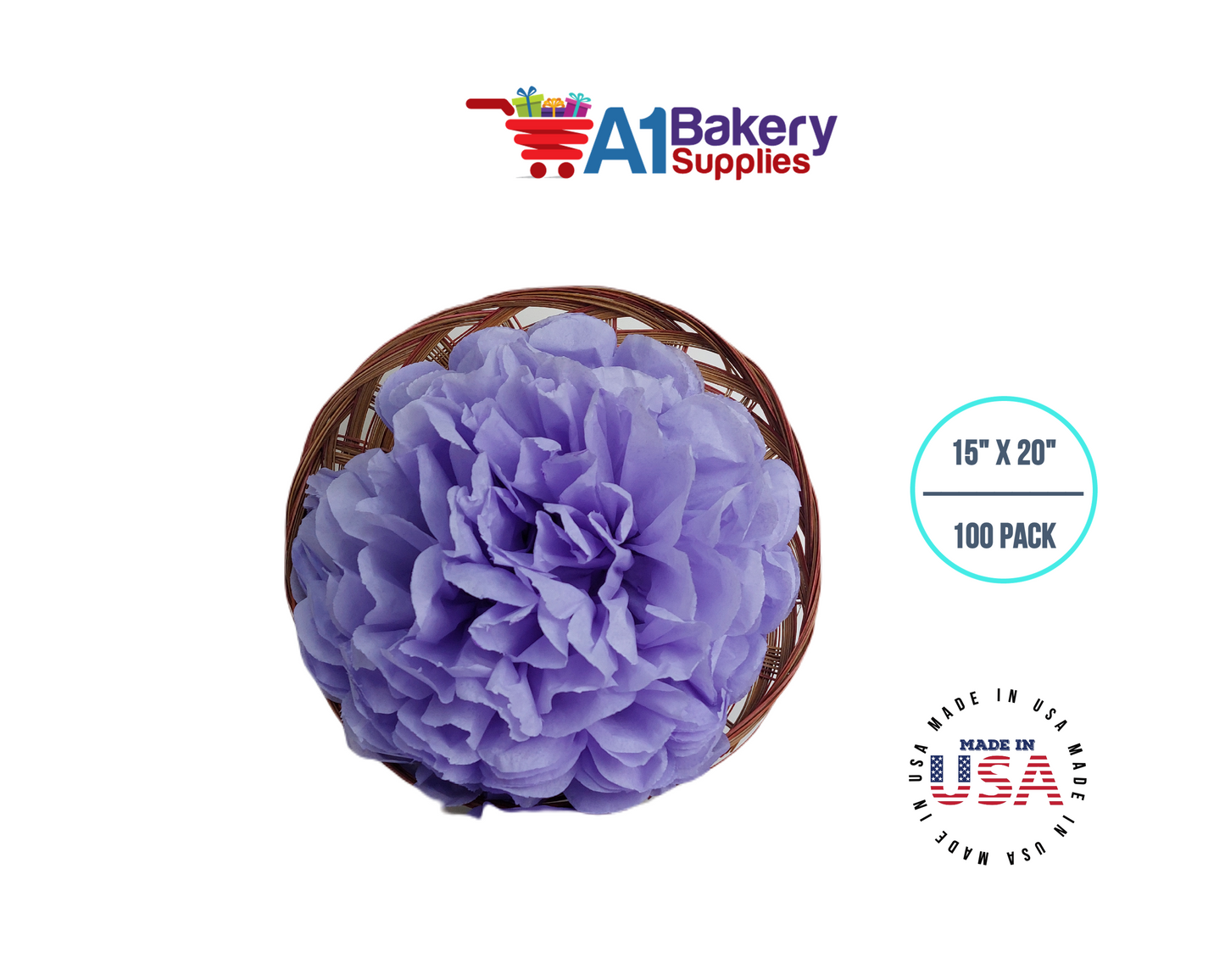 Soft Lavender Tissue Paper Squares Bulk 100 Sheets Premium Gift Wrap and Art Supplies for Birthdays Holidays or Presents by A1 Bakery Supplies Large 15 Inch x 20 Inch