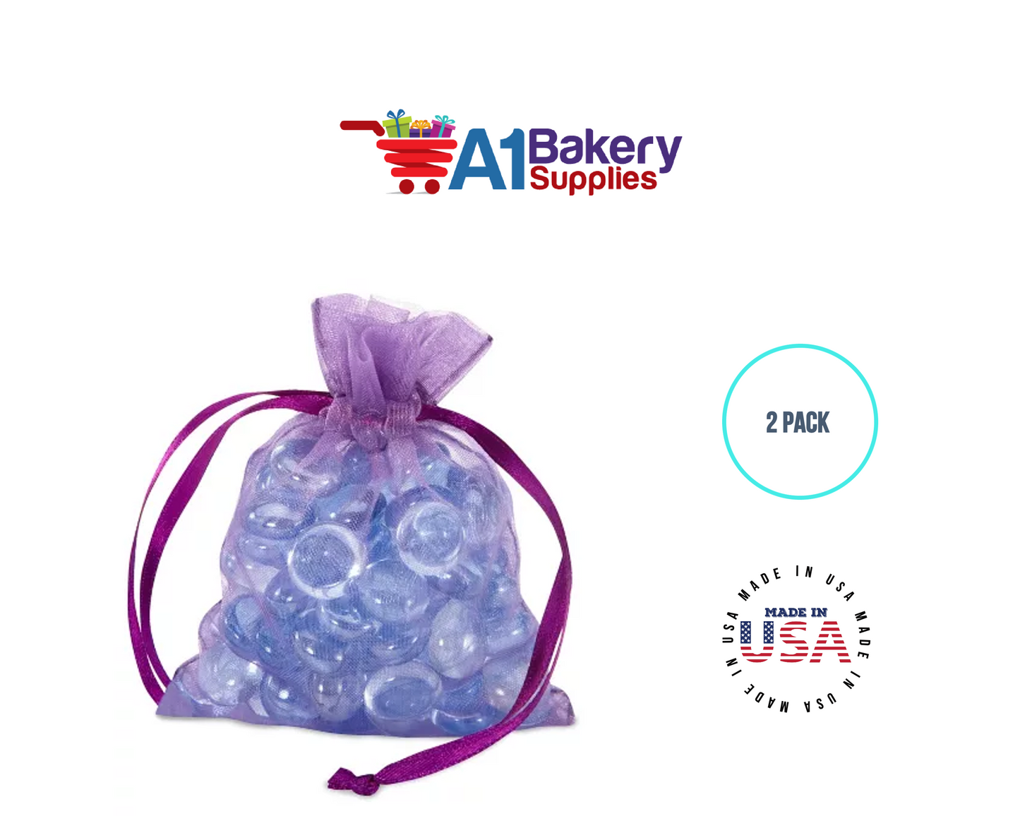 Purple Organza Fabric Gift Bags – Pack of 2 with Size 22.5 x 25 inch by A1 Bakery Supplies