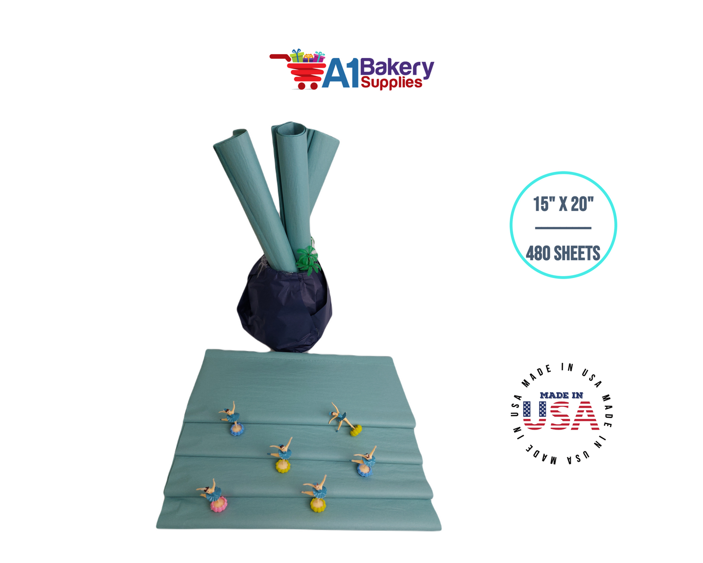 Blue Haze Tissue Paper Squares, Bulk 480 Sheets, Premium Gift Wrap and Art Supplies for Birthdays, Holidays, or Presents by A1BakerySupplies, Large 15 Inch x 20 Inch