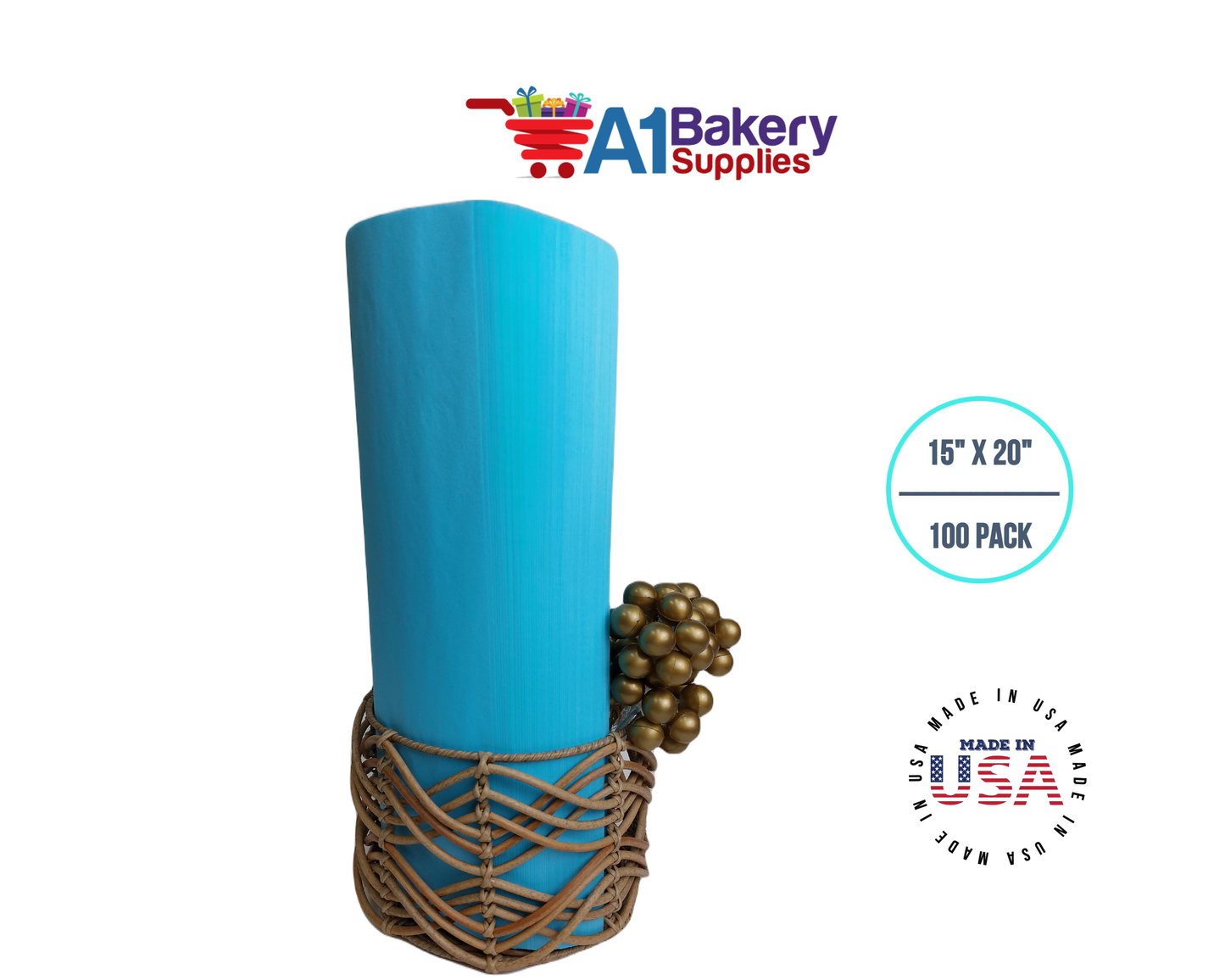 Oxford Blue Tissue Paper Squares, Bulk 100 Sheets, Premium Gift Wrap and Art Supplies for Birthdays, Holidays, or Presents by A1BakerySupplies, Medium 15 Inch x 20 Inch