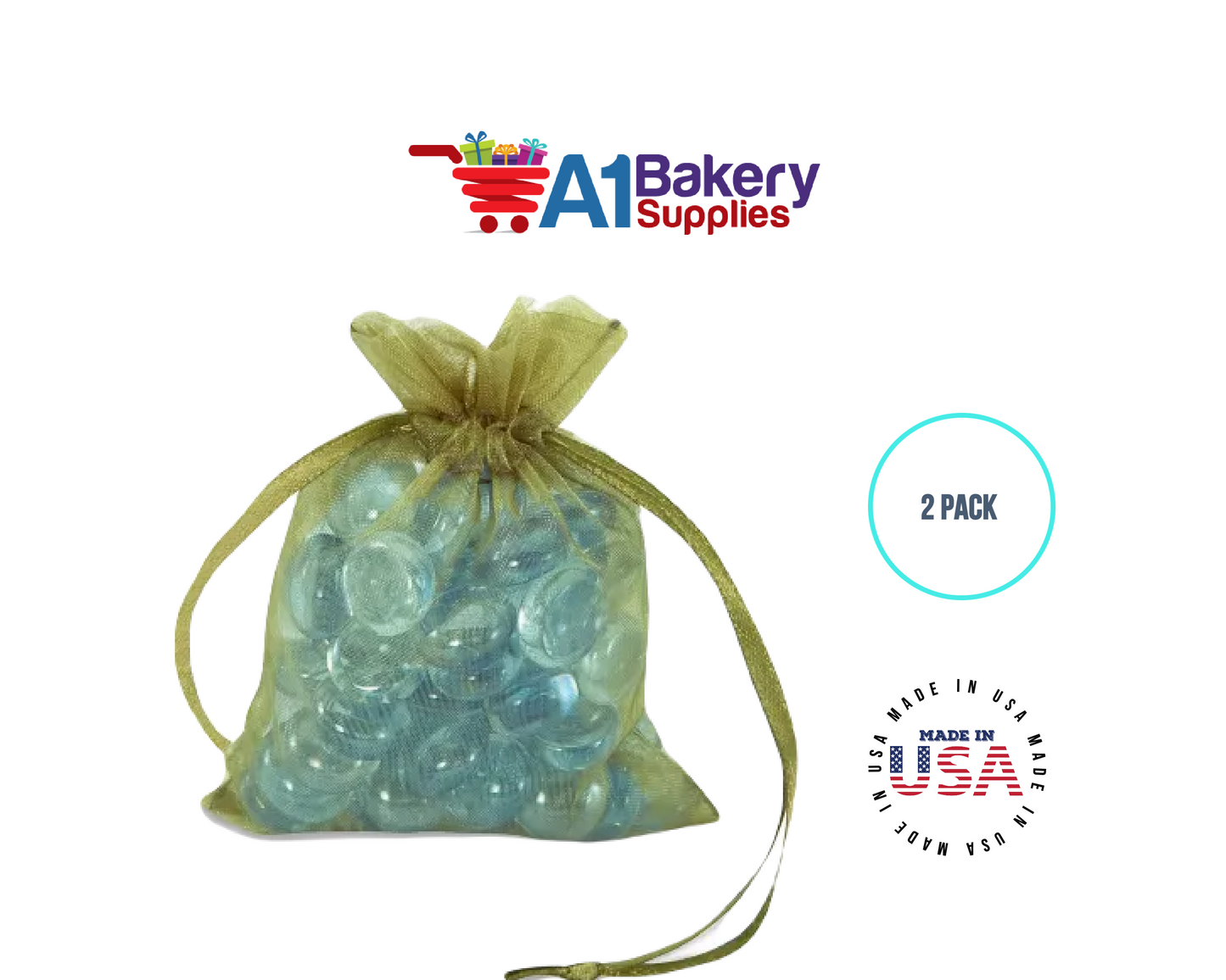 Moss Organza Fabric Gift Bags – Pack of 2 with Size 22.5 x 25 inch by A1 Bakery Supplies