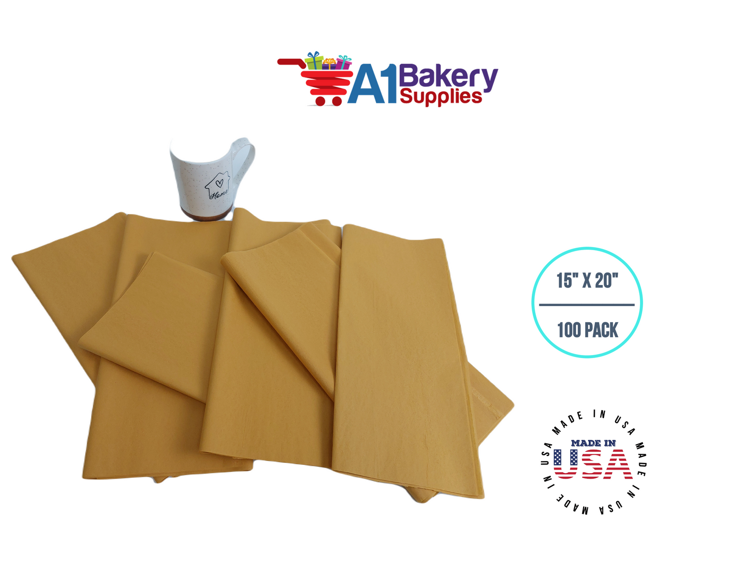 Noble gold Tissue Paper Squares, Bulk 100 Sheets, Premium Gift Wrap and Art Supplies for Birthdays, Holidays, or Presents by A1BakerySupplies, Large 15 Inch x 20 Inch