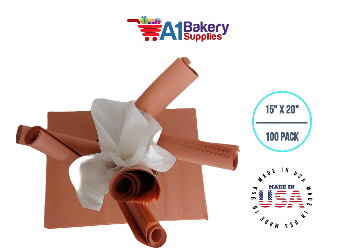 Terra Cotta Tissue Paper Squares Bulk 100 Sheets Premium Gift Wrap and Art Supplies for Birthdays Holidays or Presents by A1 Bakery Supplies Medium 15 Inch x 20 Inch