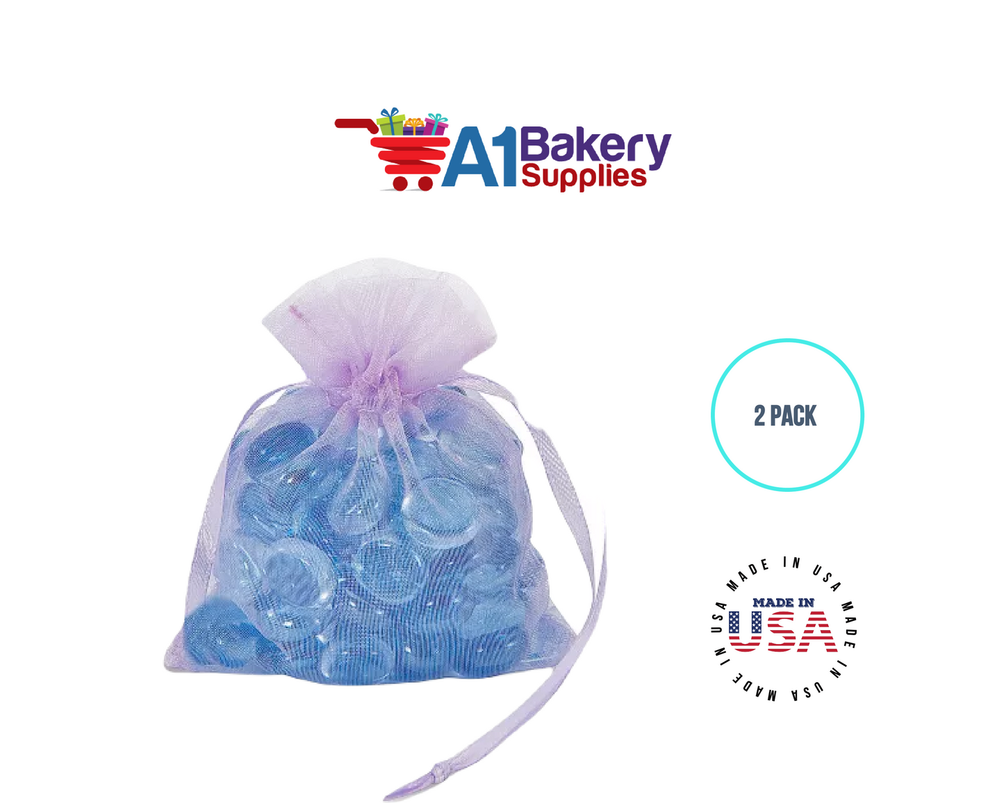 Lavender Organza Fabric Gift Bags – Pack of 2 with Size 22.5 x 25 inch by A1 Bakery Supplies