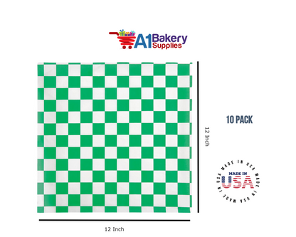 Deli Sandwich Wraps Basket Liners and Food Wrapping Liner Papers by A1 Bakery Supplies of 10 pack (Green checked)