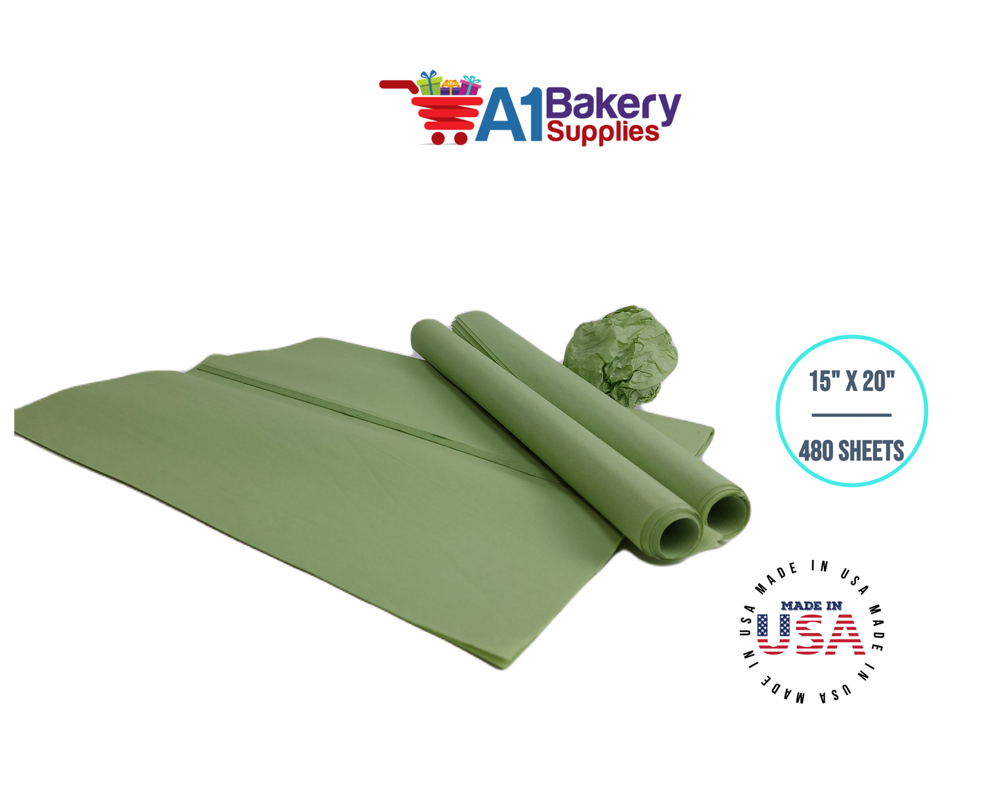 Sage  Tissue Paper Squares, Bulk 480 Sheets, Premium Gift Wrap and Art Supplies for Birthdays, Holidays, or Presents by A1BakerySupplies, Large 15 Inch x 20 Inch