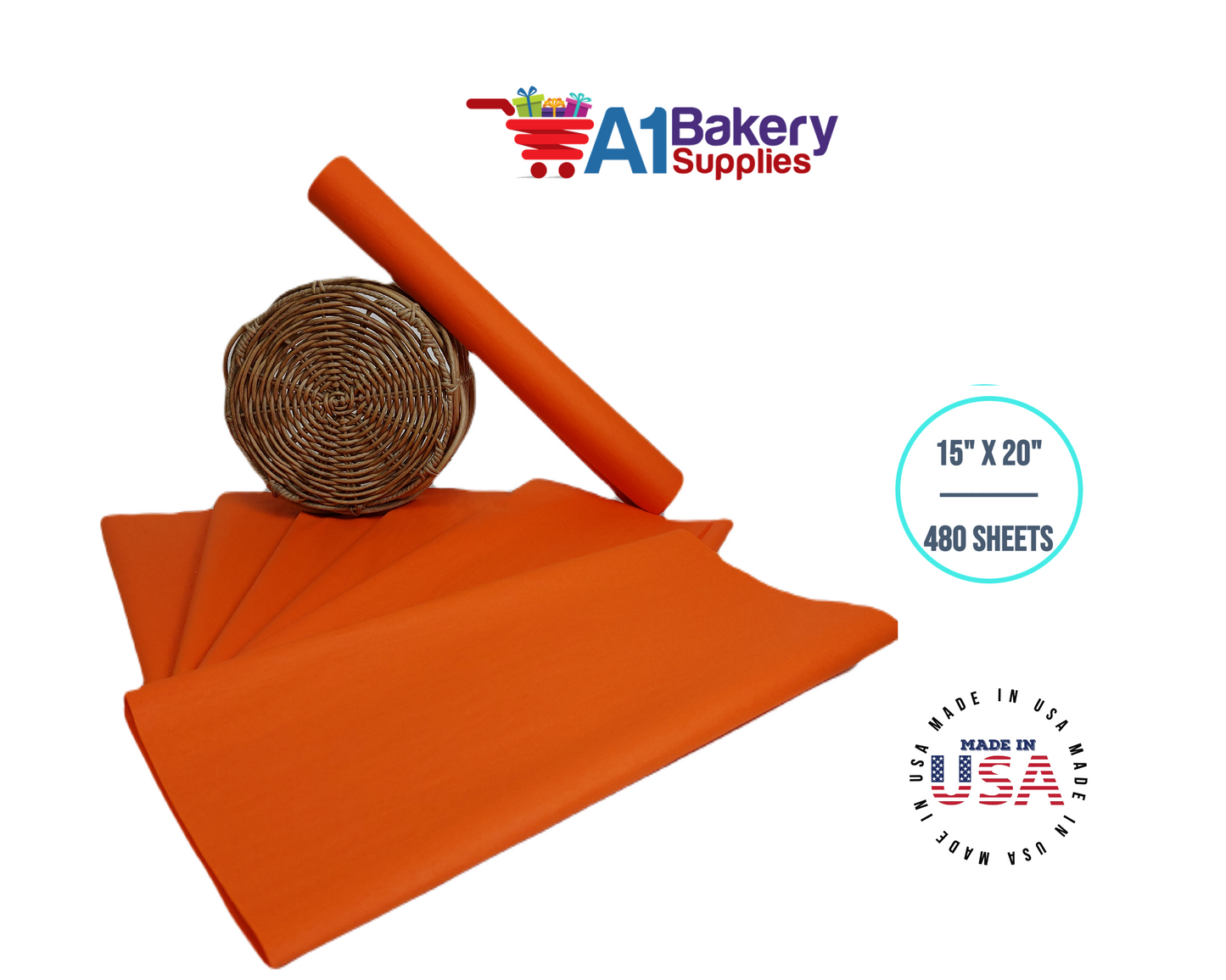 Orange Tissue Paper Squares, Bulk 480 Sheets, Premium Gift Wrap and Art Supplies for Birthdays, Holidays, or Presents by A1BakerySupplies, Large 15 Inch x 20 Inch