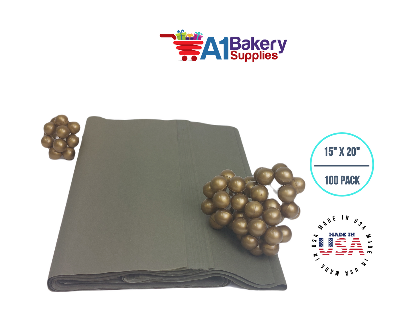 Tapestry Green Tissue Paper Squares, Bulk 100 Sheets, Premium Gift Wrap and Art Supplies for Birthdays, Holidays, or Presents by A1BakerySupplies, Medium 15 Inch x 20 Inch