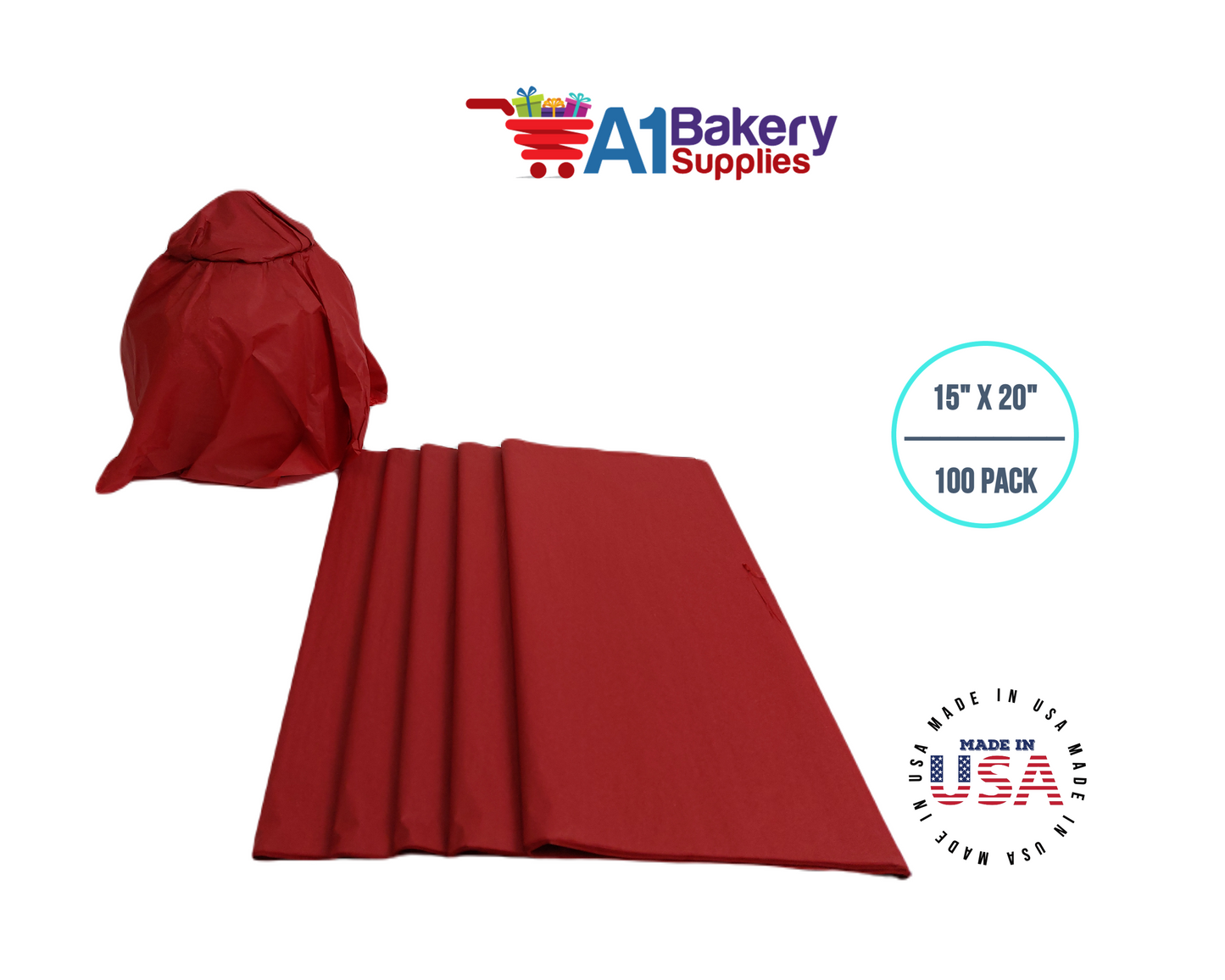 Scarlet Red Tissue Paper Squares, Bulk 100 Sheets, Premium Gift Wrap and Art Supplies for Birthdays, Holidays, or Presents by A1BakerySupplies, Medium 15 Inch x 20 Inch