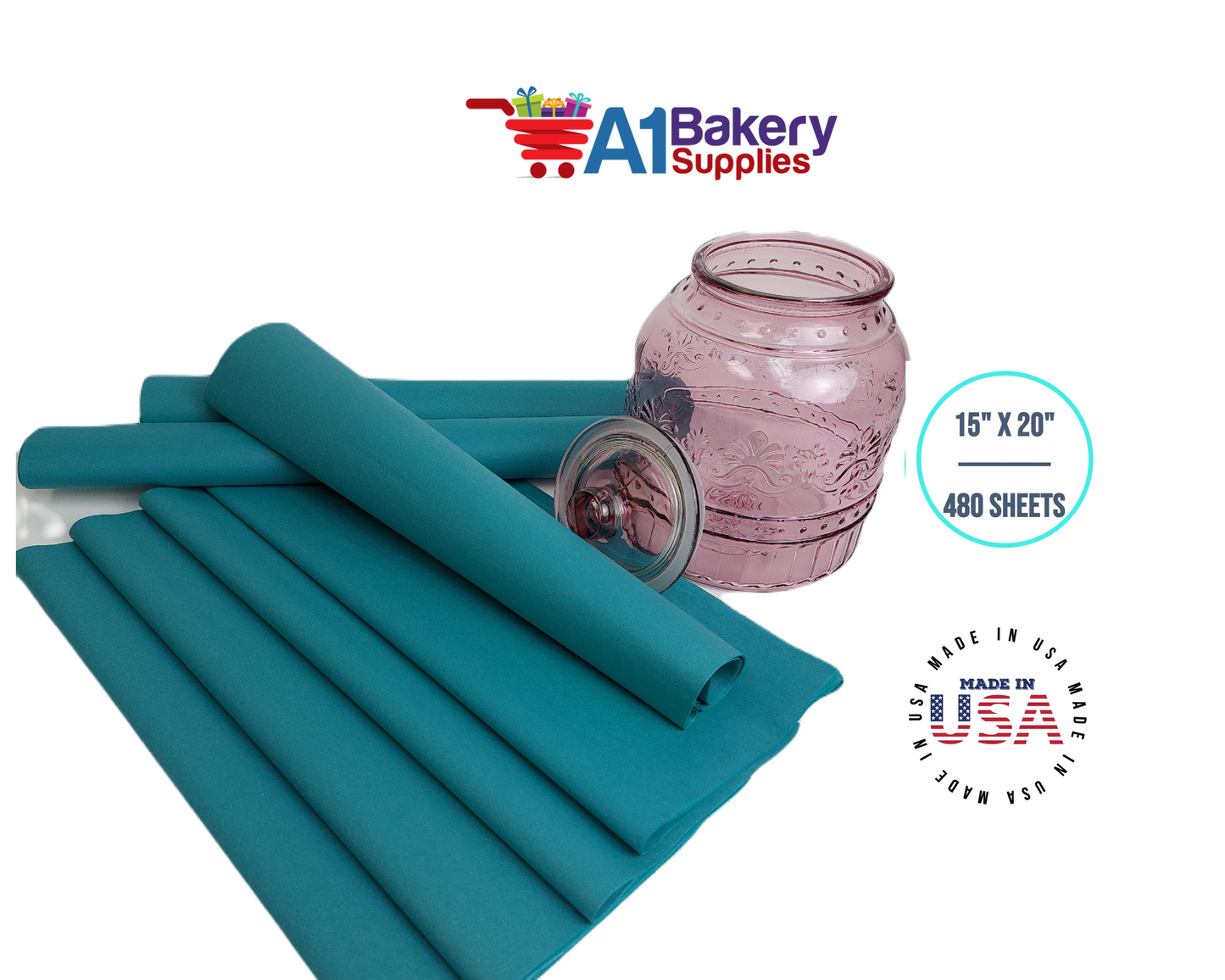 Teal Tissue Paper Squares, Bulk 480 Sheets, Premium Gift Wrap and Art Supplies for Birthdays, Holidays, or Presents by A1BakerySupplies, Large 15 Inch x 20 Inch