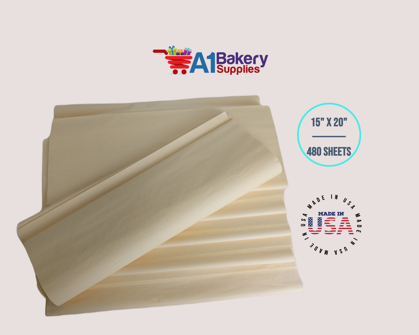 French Vanilla  Tissue Paper Squares, Bulk 480 Sheets, Premium Gift Wrap and Art Supplies for Birthdays, Holidays, or Presents by A1BakerySupplies, Large 15 Inch x 20 Inch