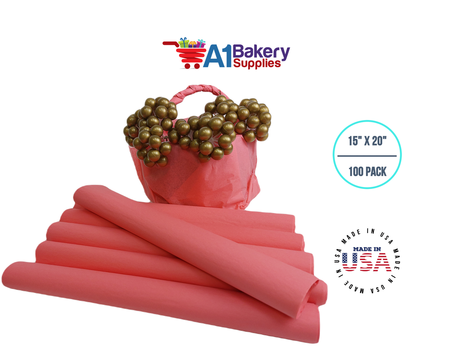 Coral Pink Color Gift Wrap Tissue Paper 15 Inch x 20 Inch - 100 Sheets Pack