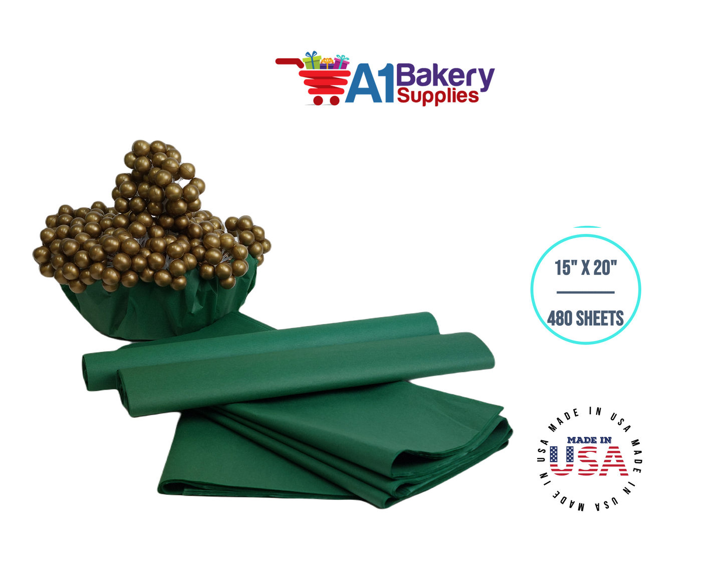 Green Bulk Tissue Paper 15 Inch x 20 Inch - 480 Sheets