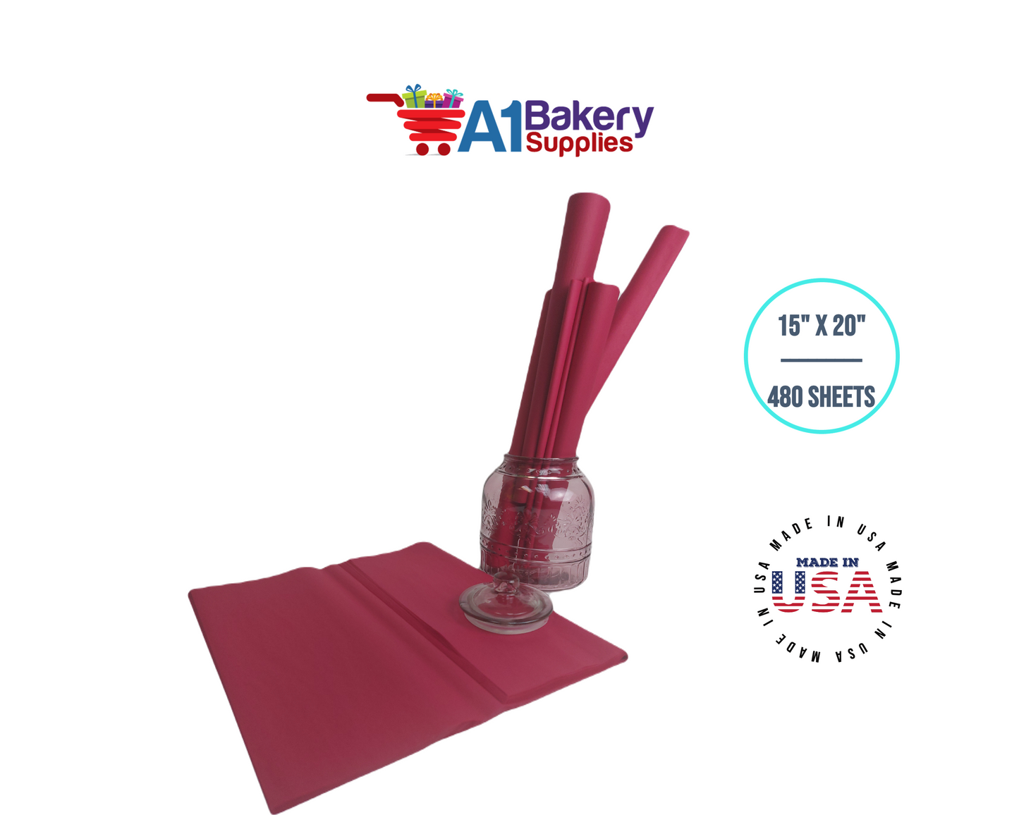 Cranberry Color Tissue Paper 15 Inch x 20 Inch - 480 Sheets