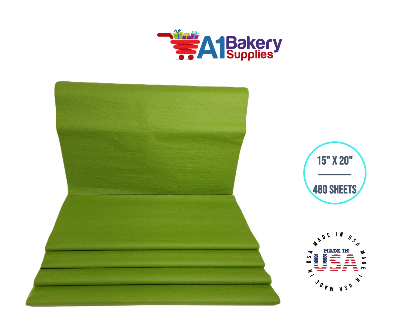Oasis Green Tissue Paper Squares, Bulk 480 Sheets, Premium Gift Wrap and Art Supplies for Birthdays, Holidays, or Presents by A1BakerySupplies, Large 15 Inch x 20 Inch