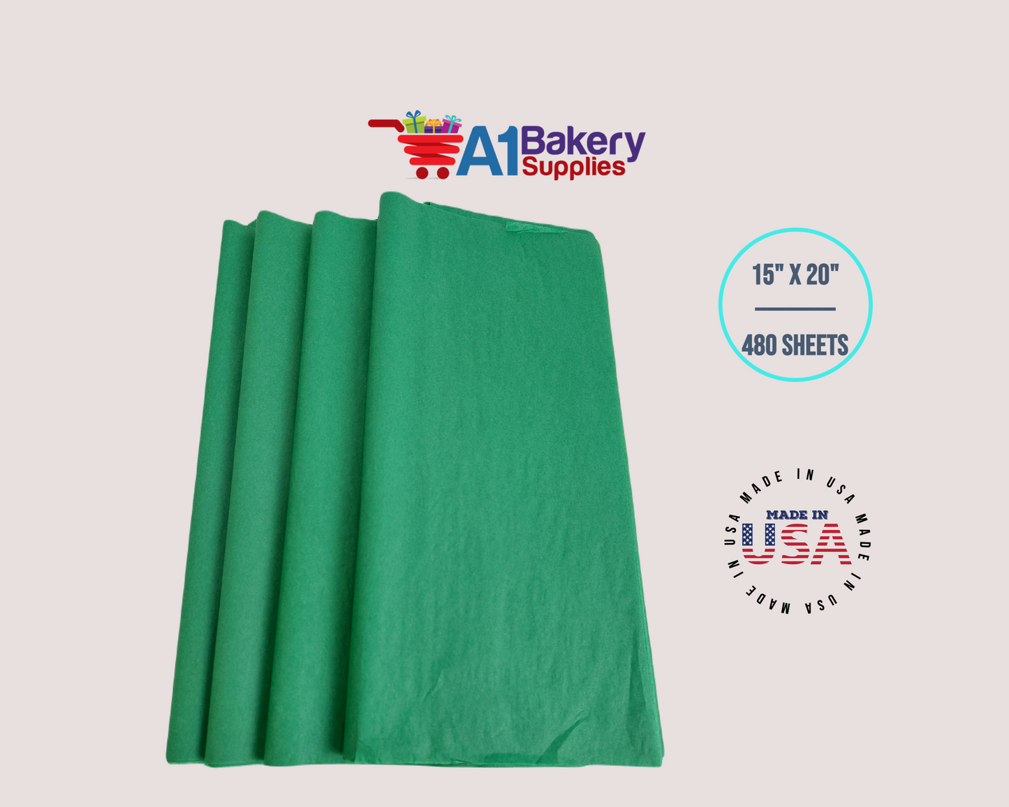 Emerald Green Tissue Paper Squares, Bulk 480 Sheets, Premium Gift Wrap and Art Supplies for Birthdays, Holidays, or Presents by A1BakerySupplies, Large 15 Inch x 20 Inch