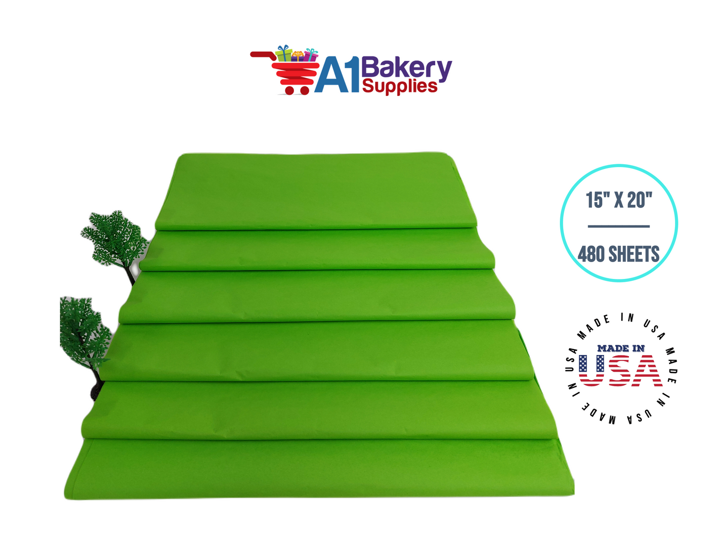 Bright Lime Tissue Paper Squares, Bulk 480 Sheets, Premium Gift Wrap and Art Supplies for Birthdays, Holidays, or Presents by A1BakerySupplies, Large 15 Inch x 20 Inch
