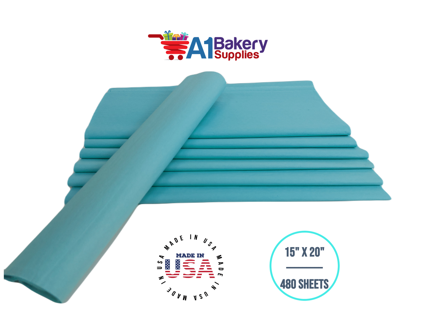 AQUA BLUE Color Tissue Paper 15 Inch x 20 Inch - 480 Sheets