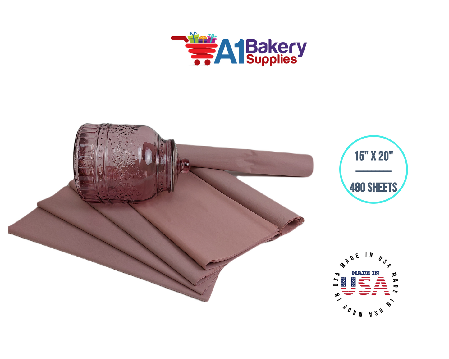 Rose gold Tissue Paper Squares, Bulk 480 Sheets, Premium Gift Wrap and Art Supplies for Birthdays, Holidays, or Presents by A1BakerySupplies, Large 15 Inch x 20 Inch