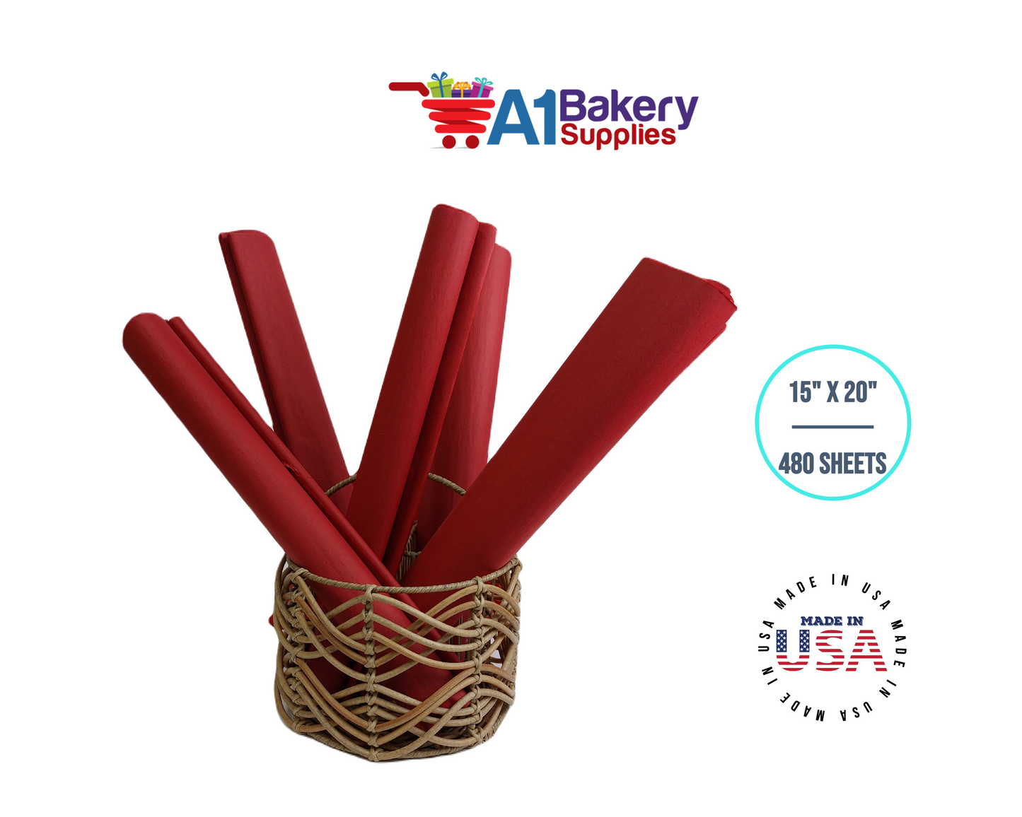 Scarlet Red Tissue Paper Squares, Bulk 480 Sheets, Premium Gift Wrap and Art Supplies for Birthdays, Holidays, or Presents by A1BakerySupplies, Large 15 Inch x 20 Inch