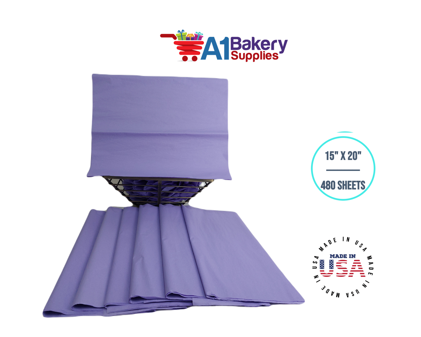 Soft Lavender Tissue Paper Squares, Bulk 480 Sheets, Premium Gift Wrap and Art Supplies for Birthdays, Holidays, or Presents by A1BakerySupplies, Large 15 Inch x 20 Inch