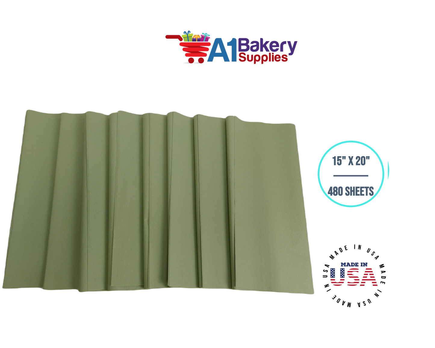 Sage  Tissue Paper Squares, Bulk 480 Sheets, Premium Gift Wrap and Art Supplies for Birthdays, Holidays, or Presents by A1BakerySupplies, Large 15 Inch x 20 Inch