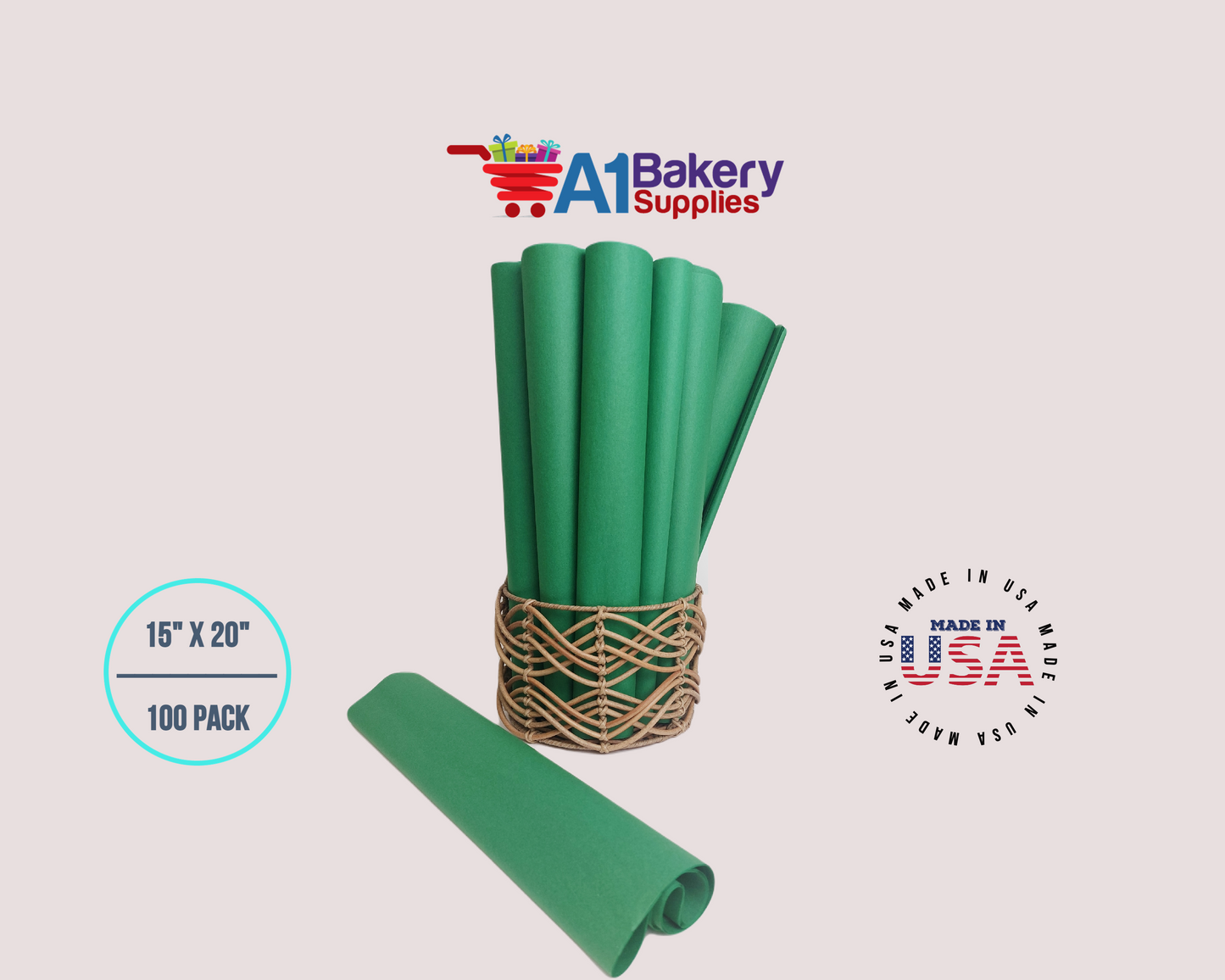 Festive Green Tissue Paper Squares, Bulk 480 Sheets, Premium Gift Wrap and Art Supplies for Birthdays, Holidays, or Presents by A1BakerySupplies, Large 15 Inch x 20 Inch