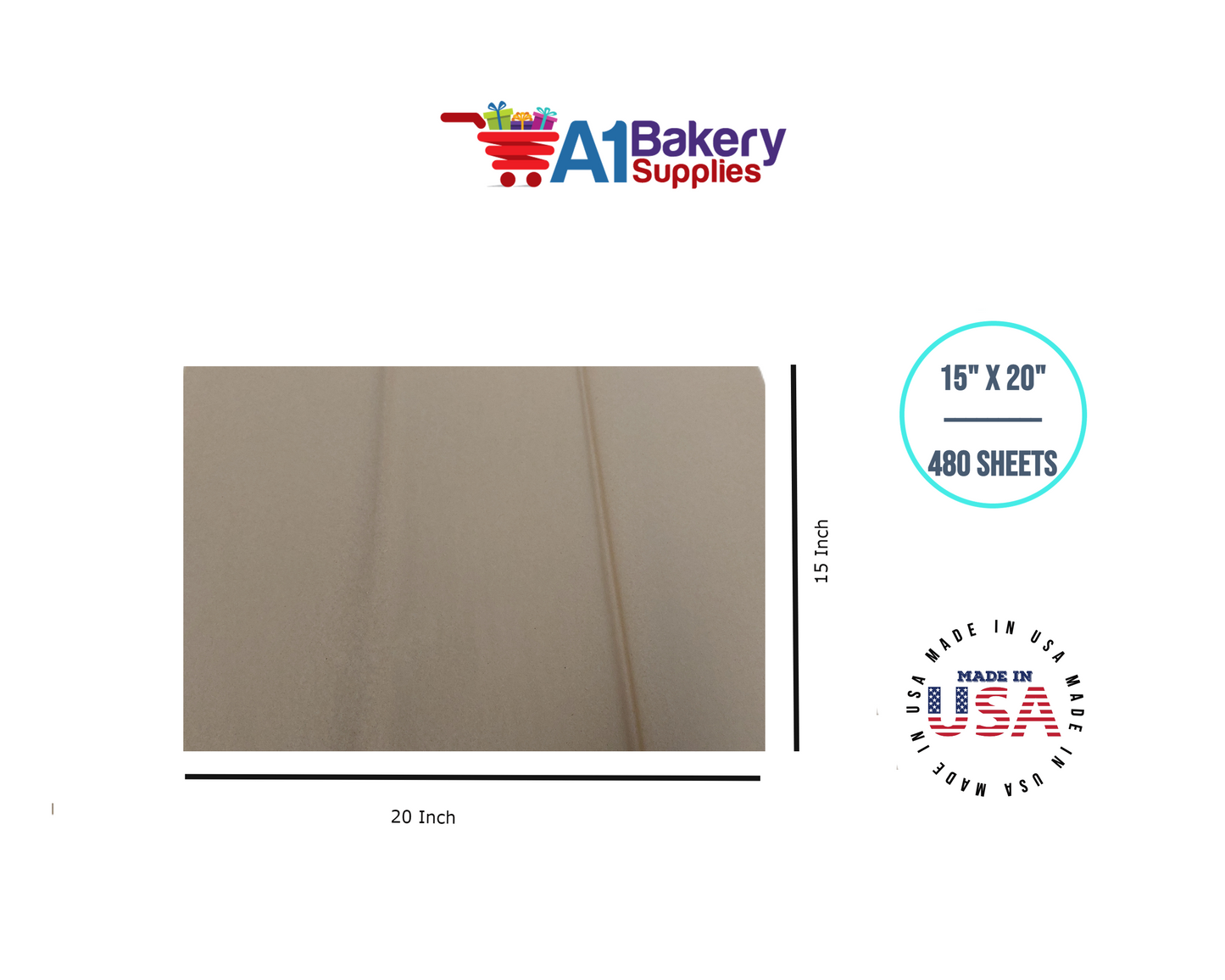 Desert Tan  Tissue Paper Squares, Bulk 480 Sheets, Premium Gift Wrap and Art Supplies for Birthdays, Holidays, or Presents by A1BakerySupplies, Large 15 Inch x 20 Inch