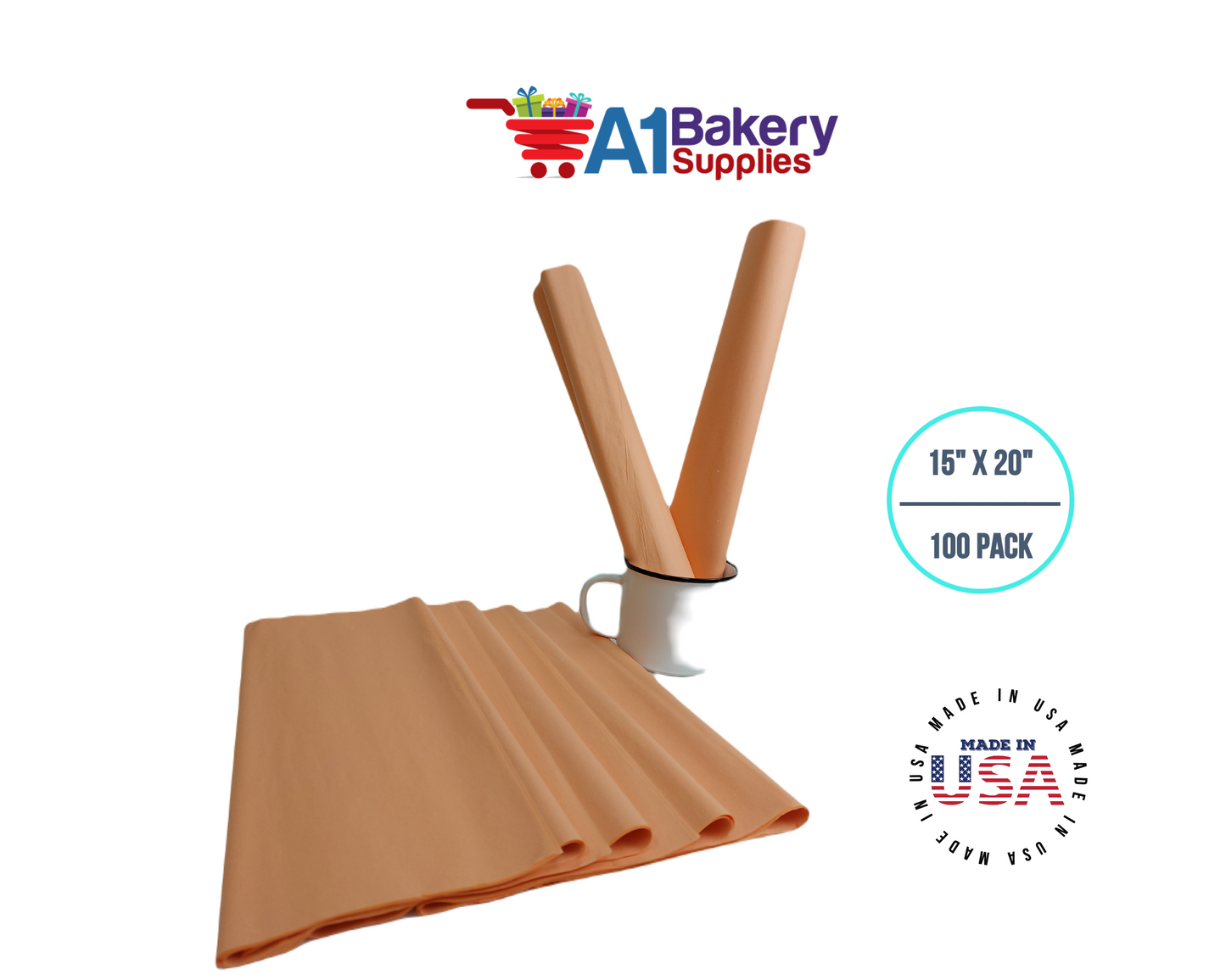 Peach Tissue Paper Squares Bulk 100 Sheets Premium Gift Wrap and Art Supplies for Birthdays Holidays or Presents by A1 Bakery Supplies Large 15 Inch x 20 Inch