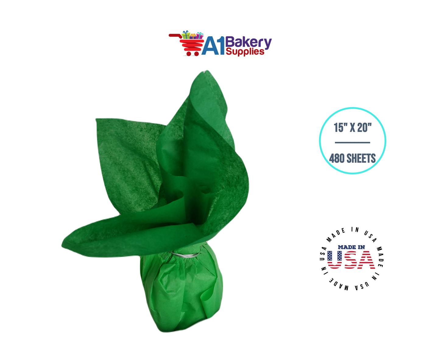 Kelly Green Tissue Paper Squares, Bulk 480 Sheets, Premium Gift Wrap and Art Supplies for Birthdays, Holidays, or Presents by A1BakerySupplies, Large 15 Inch x 20 Inch