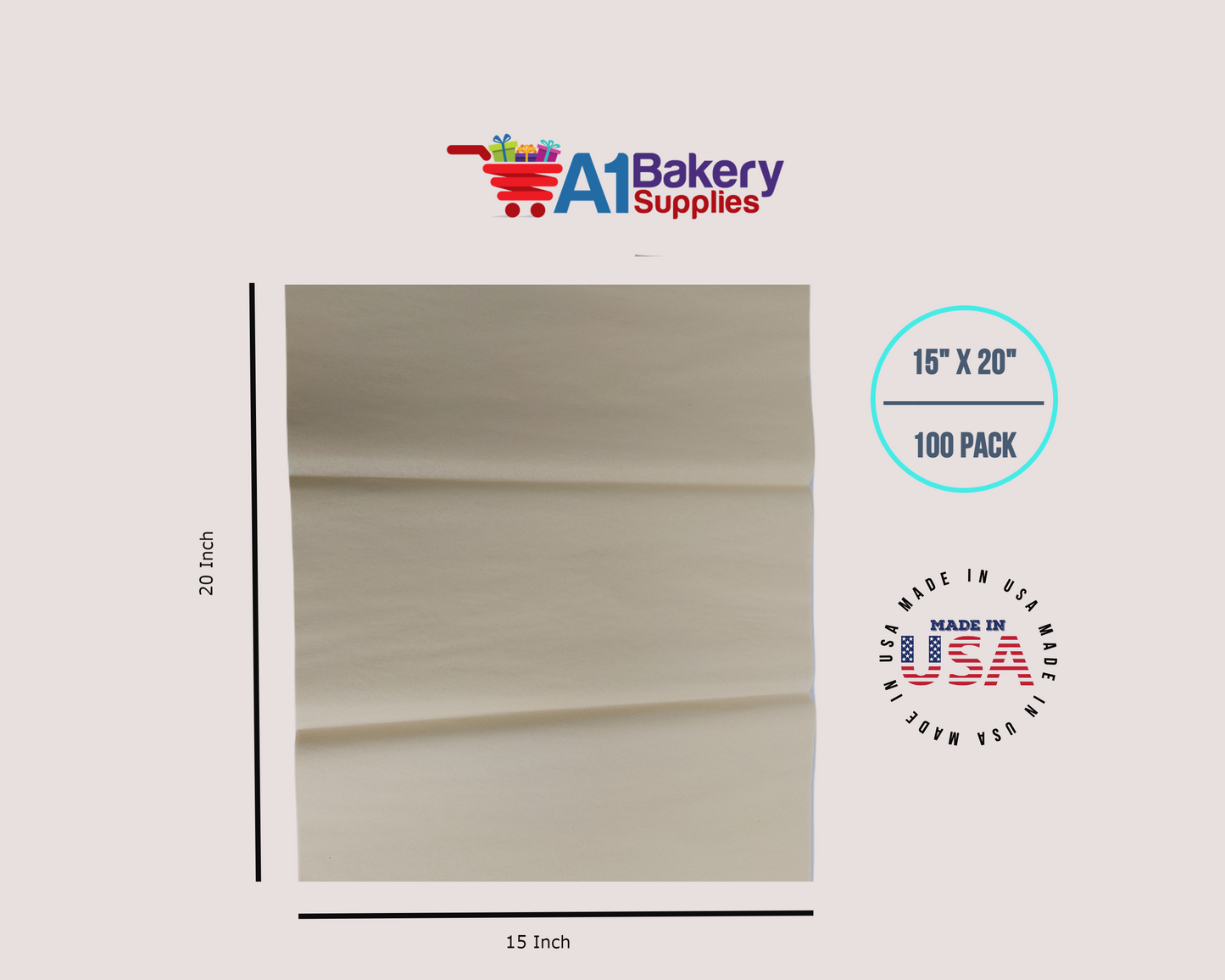 French Vanilla  Tissue Paper Squares, Bulk 100 Sheets, Premium Gift Wrap and Art Supplies for Birthdays, Holidays, or Presents by A1BakerySupplies, Large 15 Inch x 20 Inch