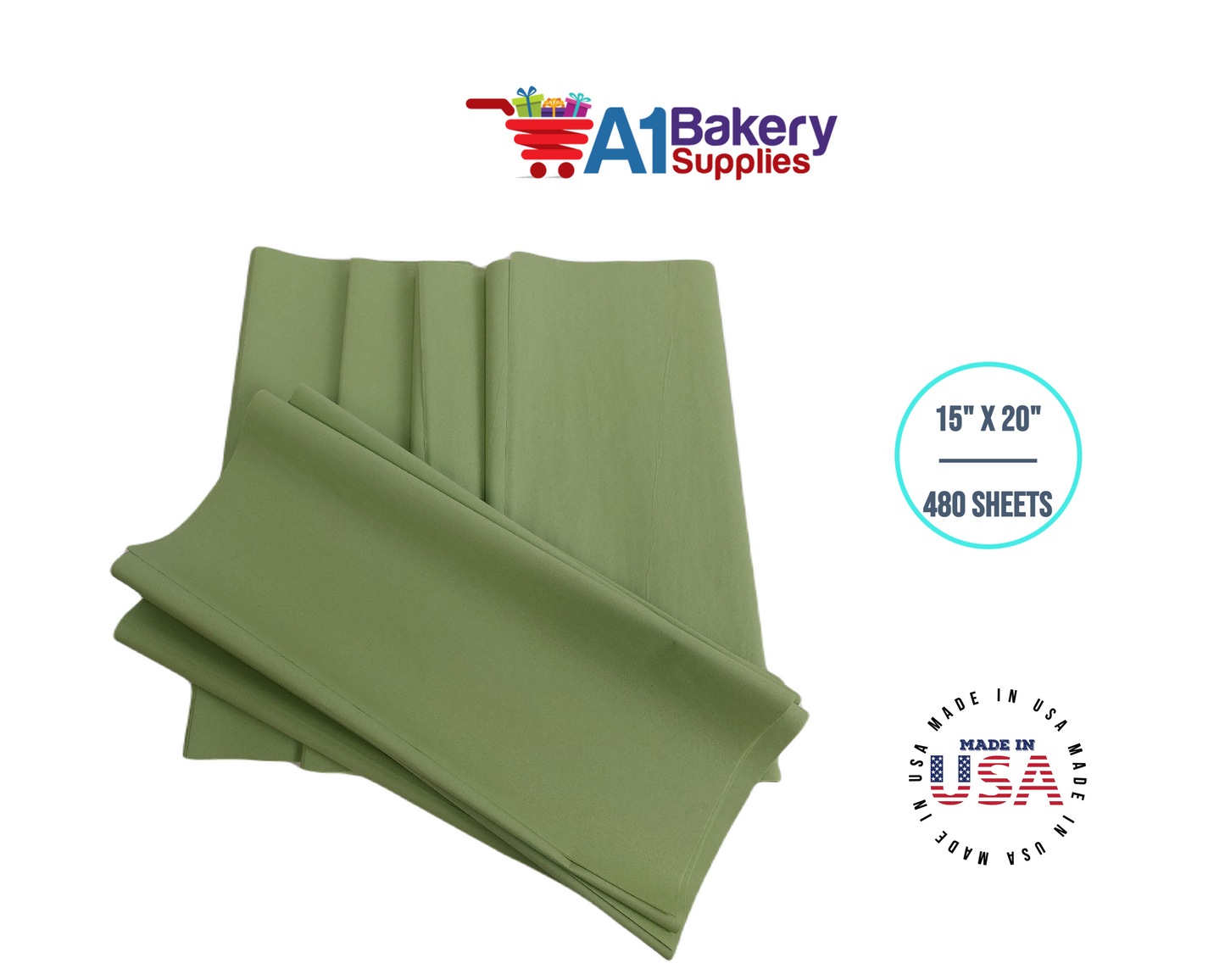 Sage  Tissue Paper Squares, Bulk 480 Sheets, Premium Gift Wrap and Art Supplies for Birthdays, Holidays, or Presents by A1BakerySupplies, Large 15 Inch x 20 Inch