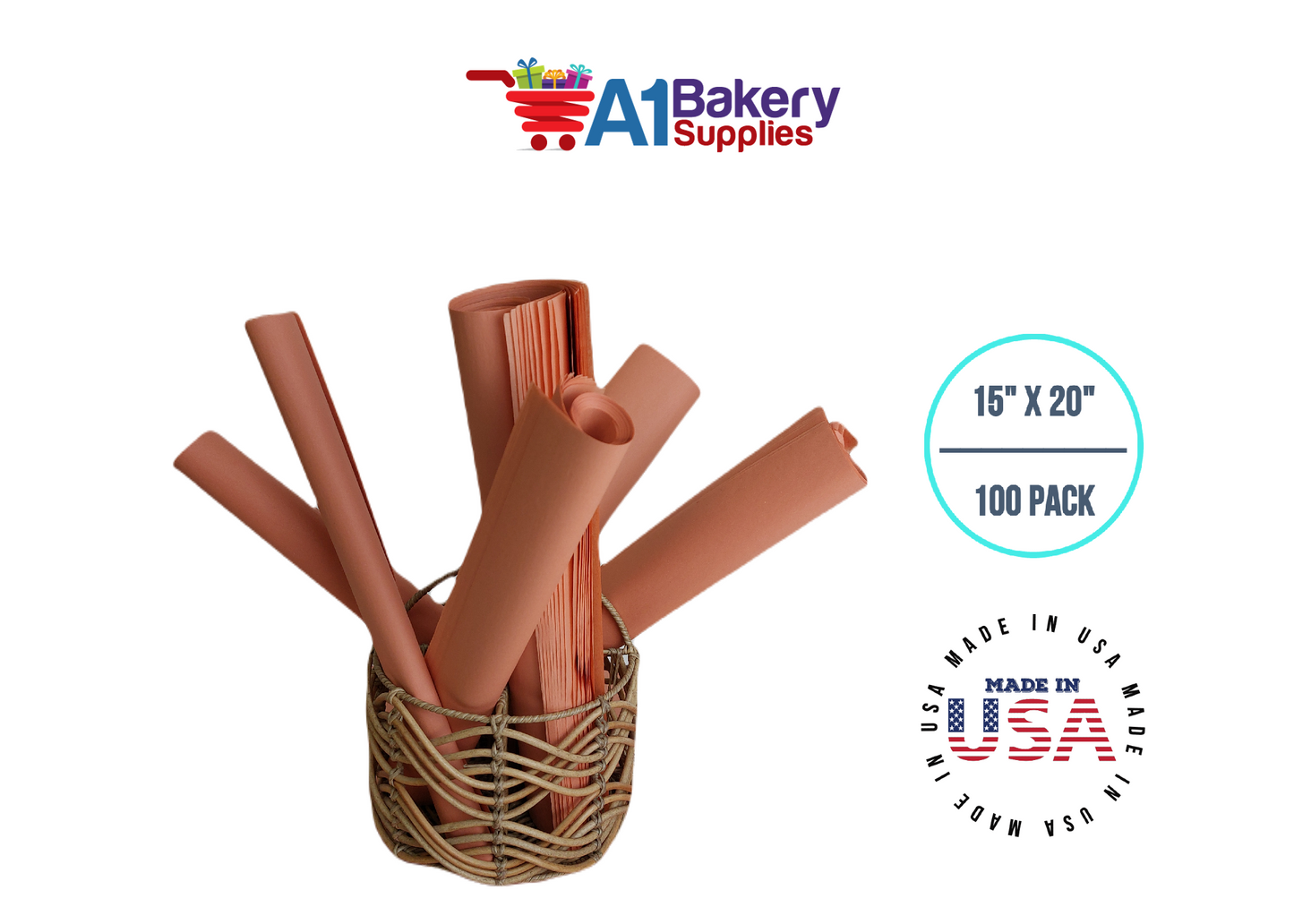 Terra Cotta Tissue Paper Squares Bulk 100 Sheets Premium Gift Wrap and Art Supplies for Birthdays Holidays or Presents by A1 Bakery Supplies Medium 15 Inch x 20 Inch