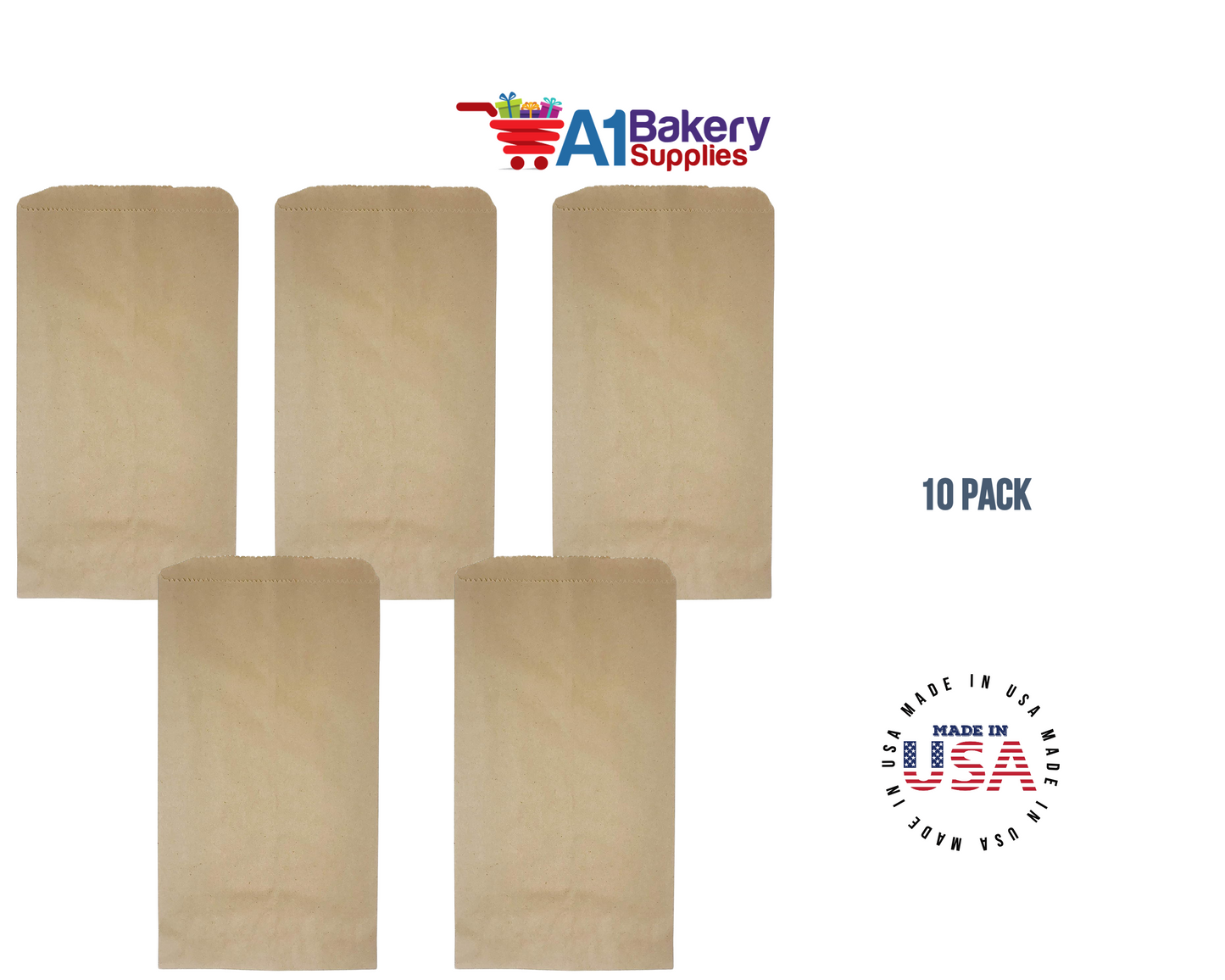 Kraft Brown Flat Paper Merchandise Bags 10 pack by A1 Bakery supplies (4x6)