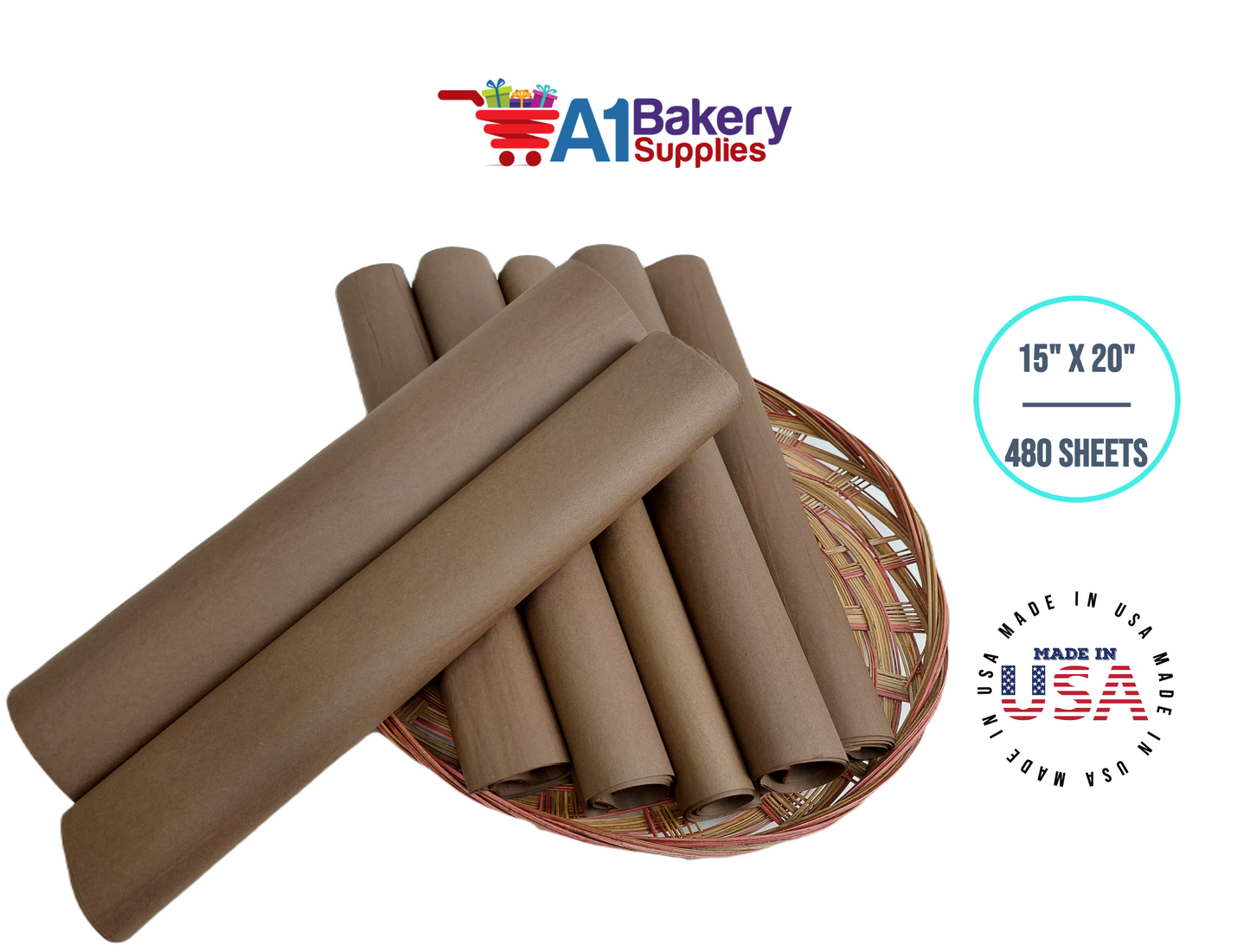 Chocolate Tissue Paper Squares, Bulk 480 Sheets, Premium Gift Wrap and Art Supplies for Birthdays, Holidays, or Presents by A1BakerySupplies, Large 15 Inch x 20 Inch