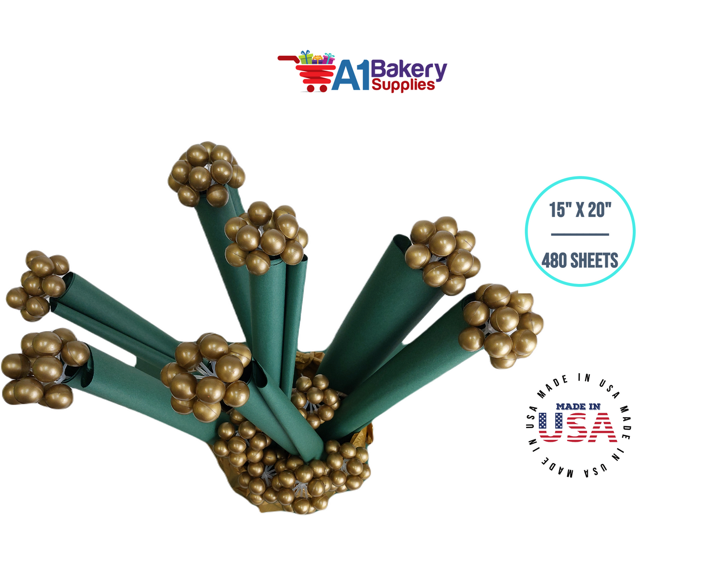 Forest Green Tissue Paper Squares, Bulk 480 Sheets, Premium Gift Wrap and Art Supplies for Birthdays, Holidays, or Presents by A1BakerySupplies, Large 15 Inch x 20 Inch