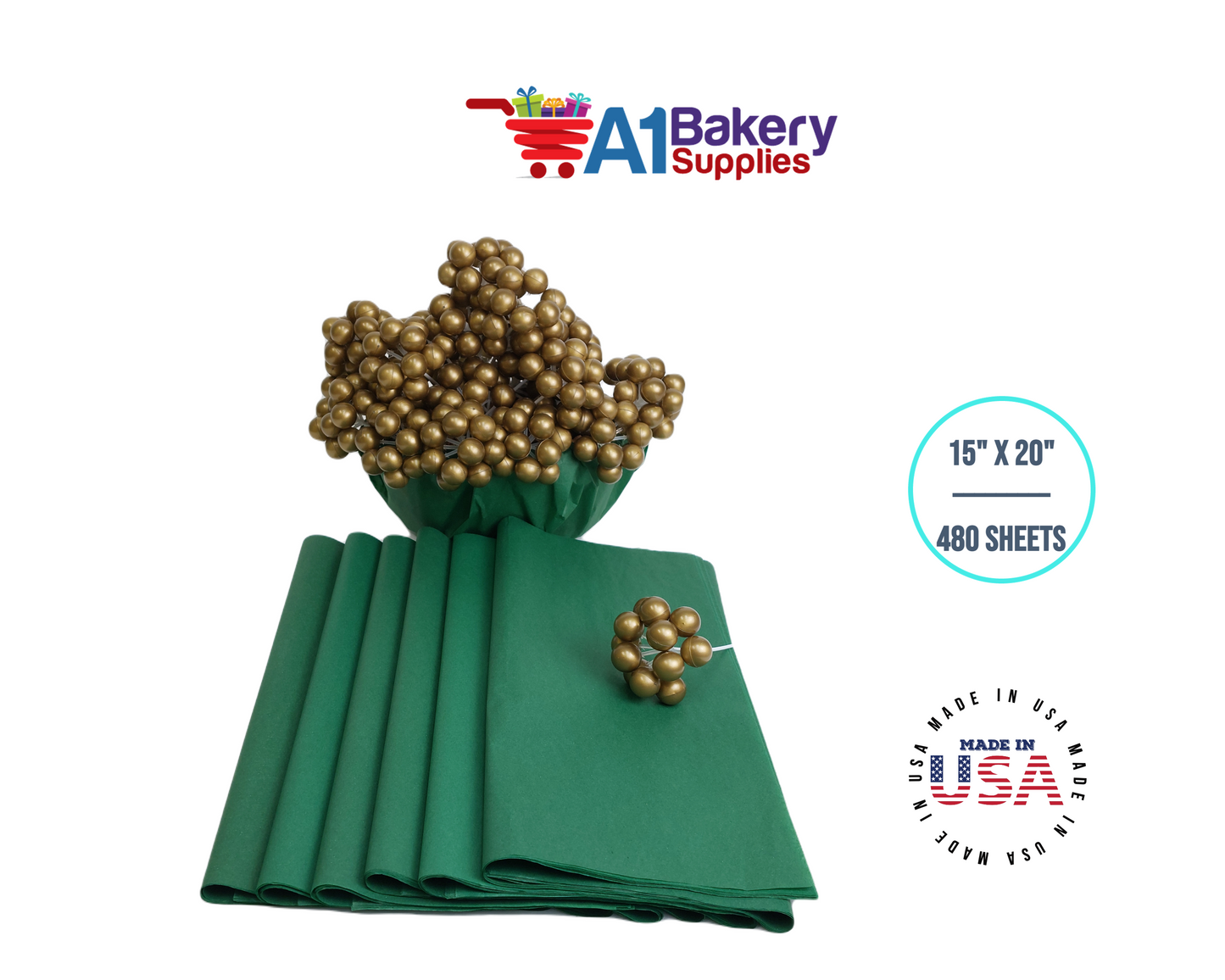 Holiday Green Tissue Paper Squares, Bulk 480 Sheets, Premium Gift Wrap and Art Supplies for Birthdays, Holidays, or Presents by A1BakerySupplies, Large 15 Inch x 20 Inch