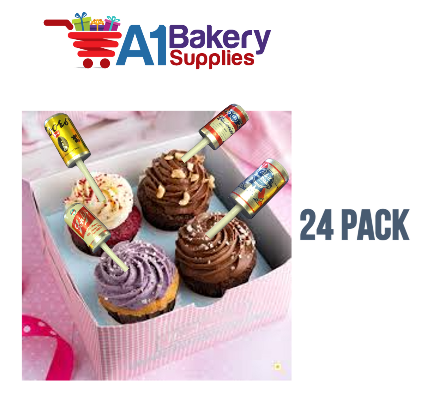 Mini Beercans beer can  Cake Decorations, Birthday Party Figurines, 24 Pack