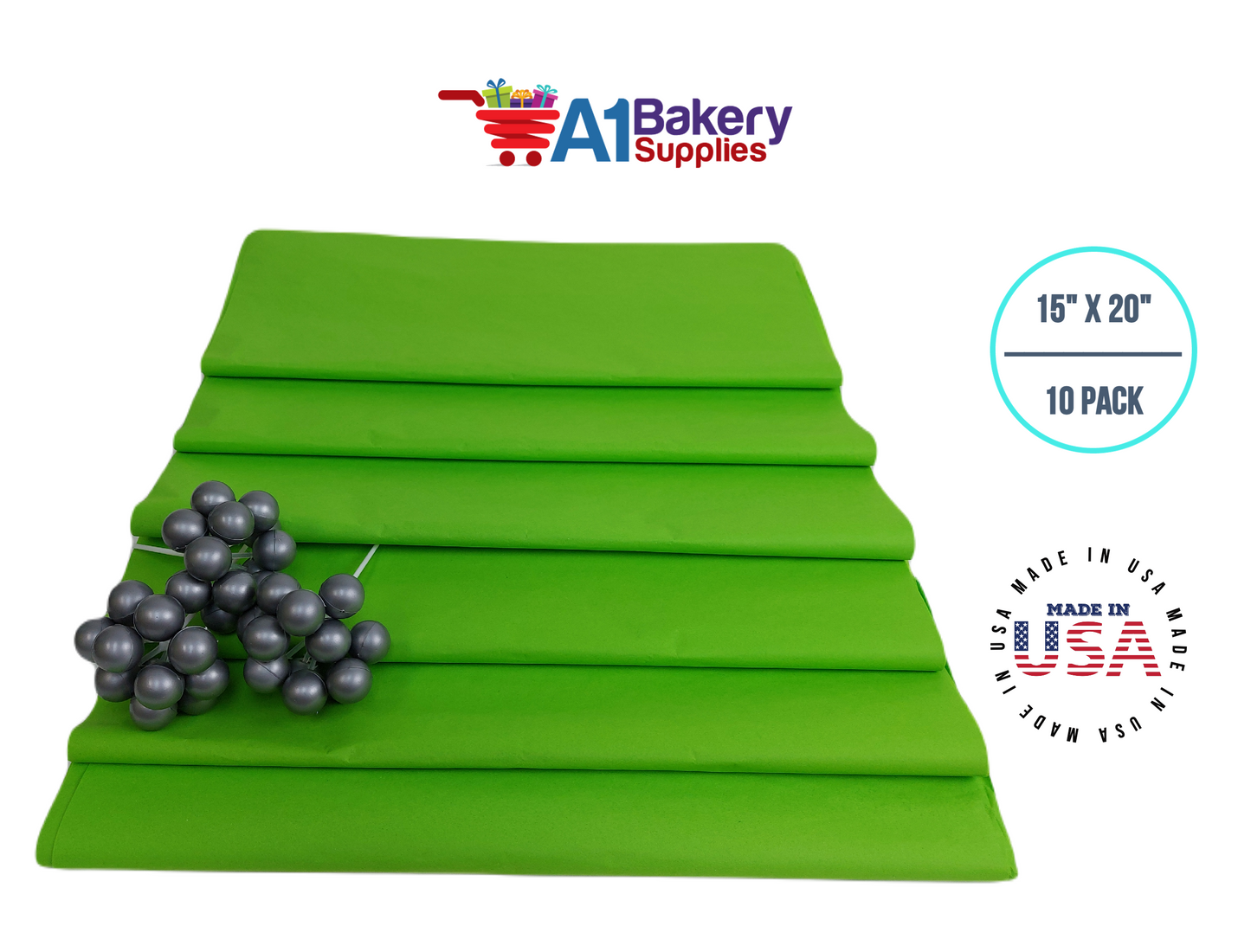 Bright Lime Tissue Paper Squares, Bulk 10 Sheets, Premium Gift Wrap and Art Supplies for Birthdays, Holidays, or Presents by A1BakerySupplies, Small 15 Inch x 20 Inch