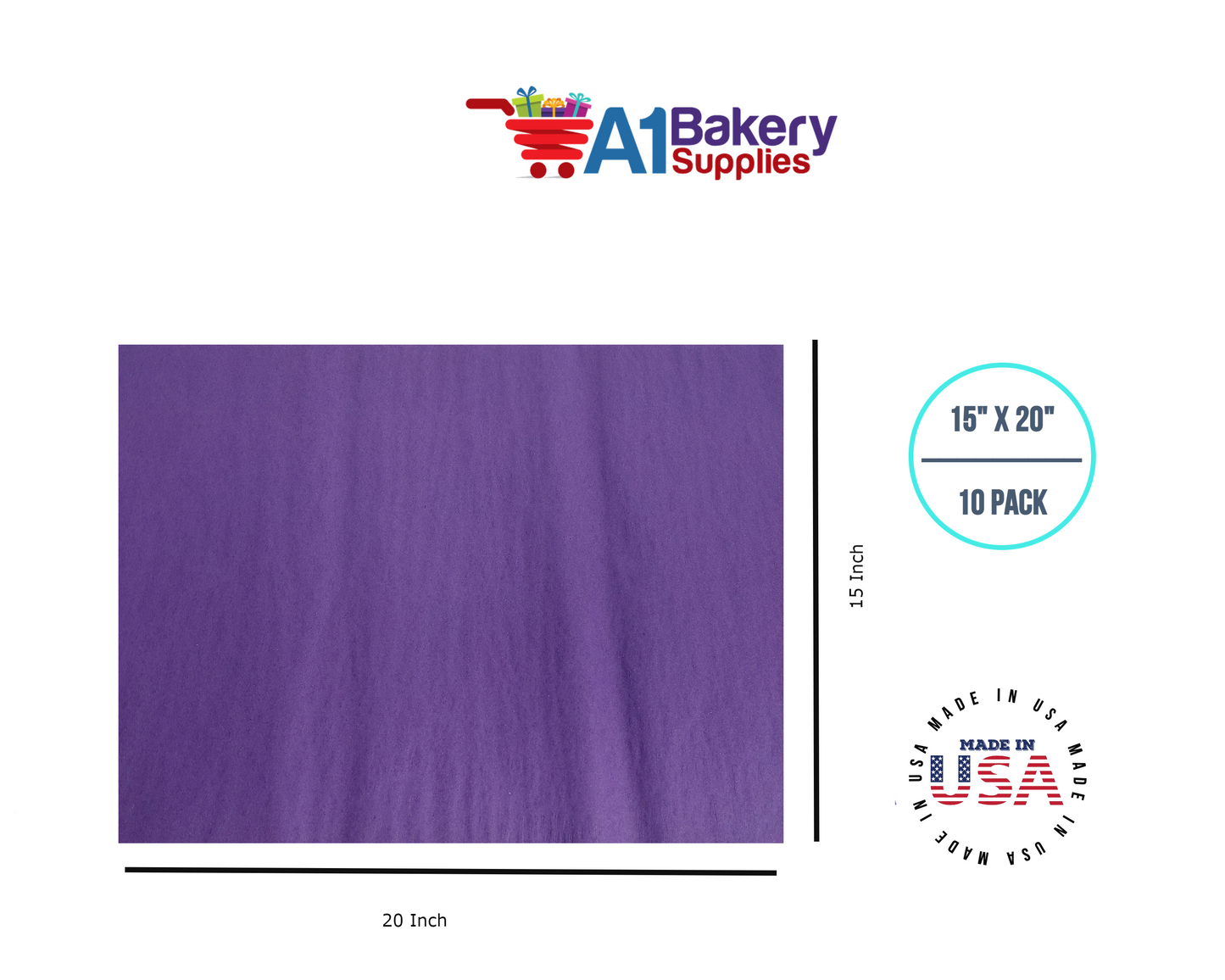 Purple Tissue Paper Squares, Bulk 10 Sheets, Premium Gift Wrap and Art Supplies for Birthdays, Holidays, or Presents by A1BakerySupplies, Large 15 Inch x 20 Inch