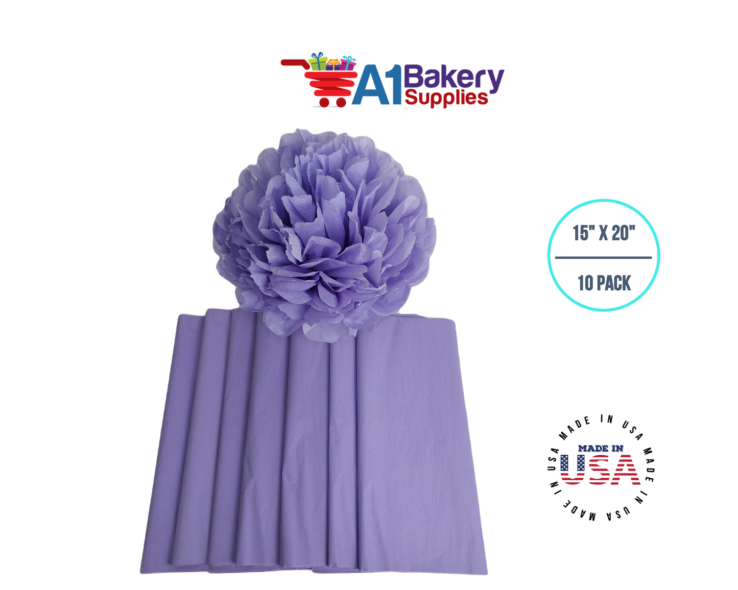 Soft Lavender Tissue Paper Squares, Bulk 10 Sheets, Premium Gift Wrap and Art Supplies for Birthdays, Holidays, or Presents by A1BakerySupplies, Large 15 Inch x 20 Inch