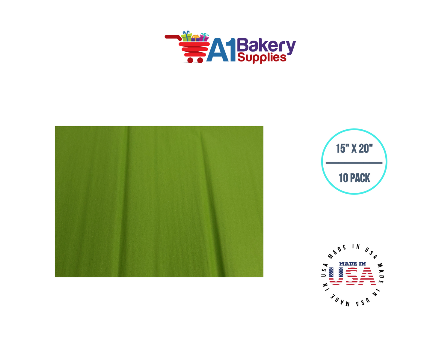 Oasis Green Tissue Paper Squares, Bulk 10 Sheets, Premium Gift Wrap and Art Supplies for Birthdays, Holidays, or Presents by A1BakerySupplies, Large 15 Inch x 20 Inch