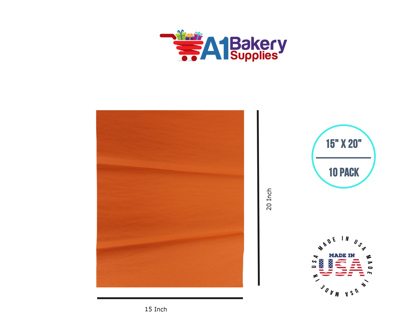 Orange Tissue Paper Squares, Bulk 10 Sheets, Premium Gift Wrap and Art Supplies for Birthdays, Holidays, or Presents by A1BakerySupplies, Large 15 Inch x 20 Inch