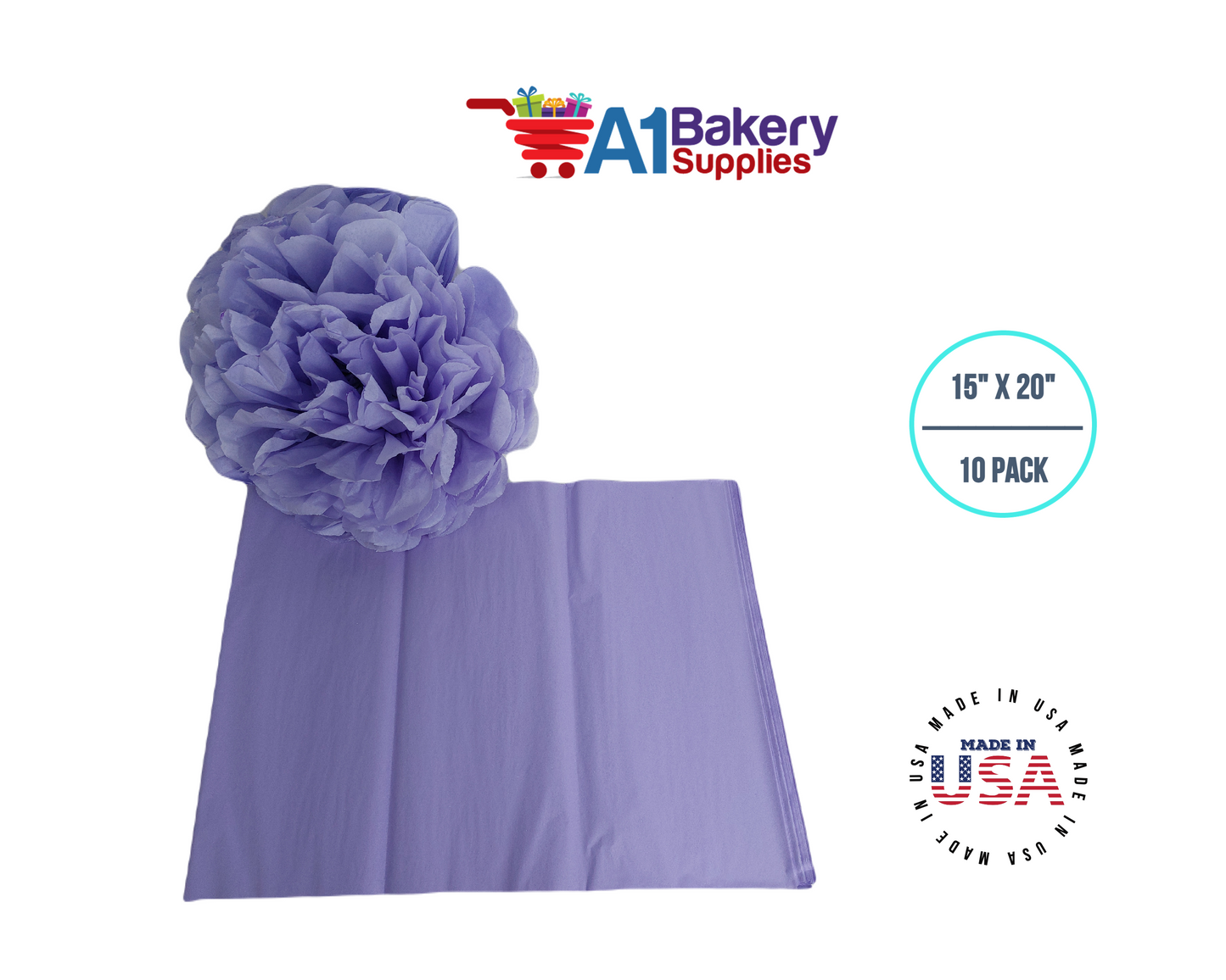 Soft Lavender Tissue Paper Squares, Bulk 10 Sheets, Premium Gift Wrap and Art Supplies for Birthdays, Holidays, or Presents by A1BakerySupplies, Large 15 Inch x 20 Inch