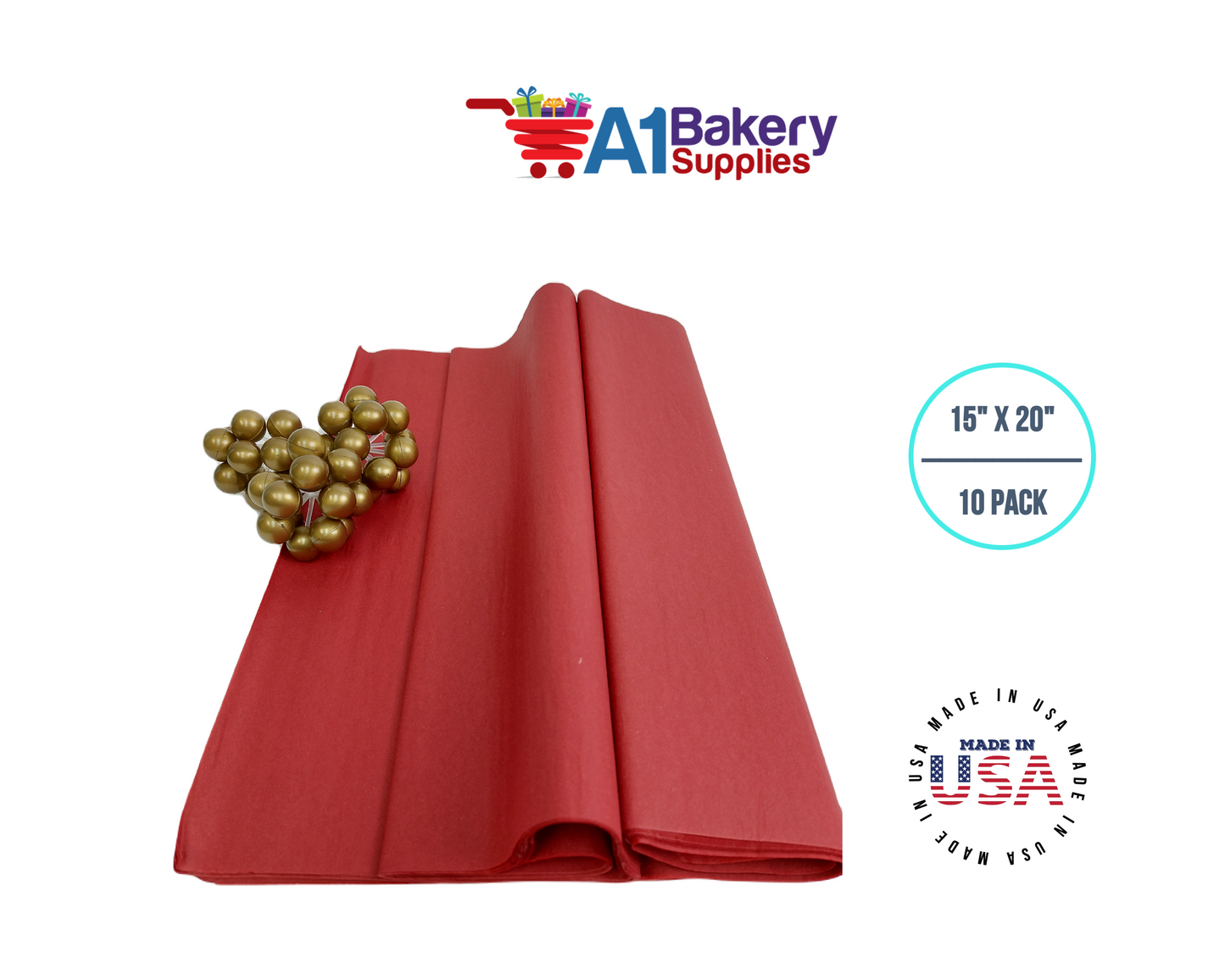 Scarlet Red Tissue Paper Squares, Bulk 10 Sheets, Premium Gift Wrap and Art Supplies for Birthdays, Holidays, or Presents by A1BakerySupplies, small 15 Inch x 20 Inch