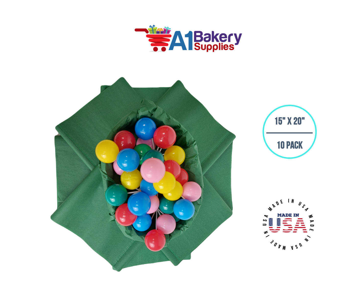 Holiday Green Tissue Paper Squares, Bulk 10 Sheets, Premium Gift Wrap and Art Supplies for Birthdays, Holidays, or Presents by A1BakerySupplies, Large 15 Inch x 20 Inch