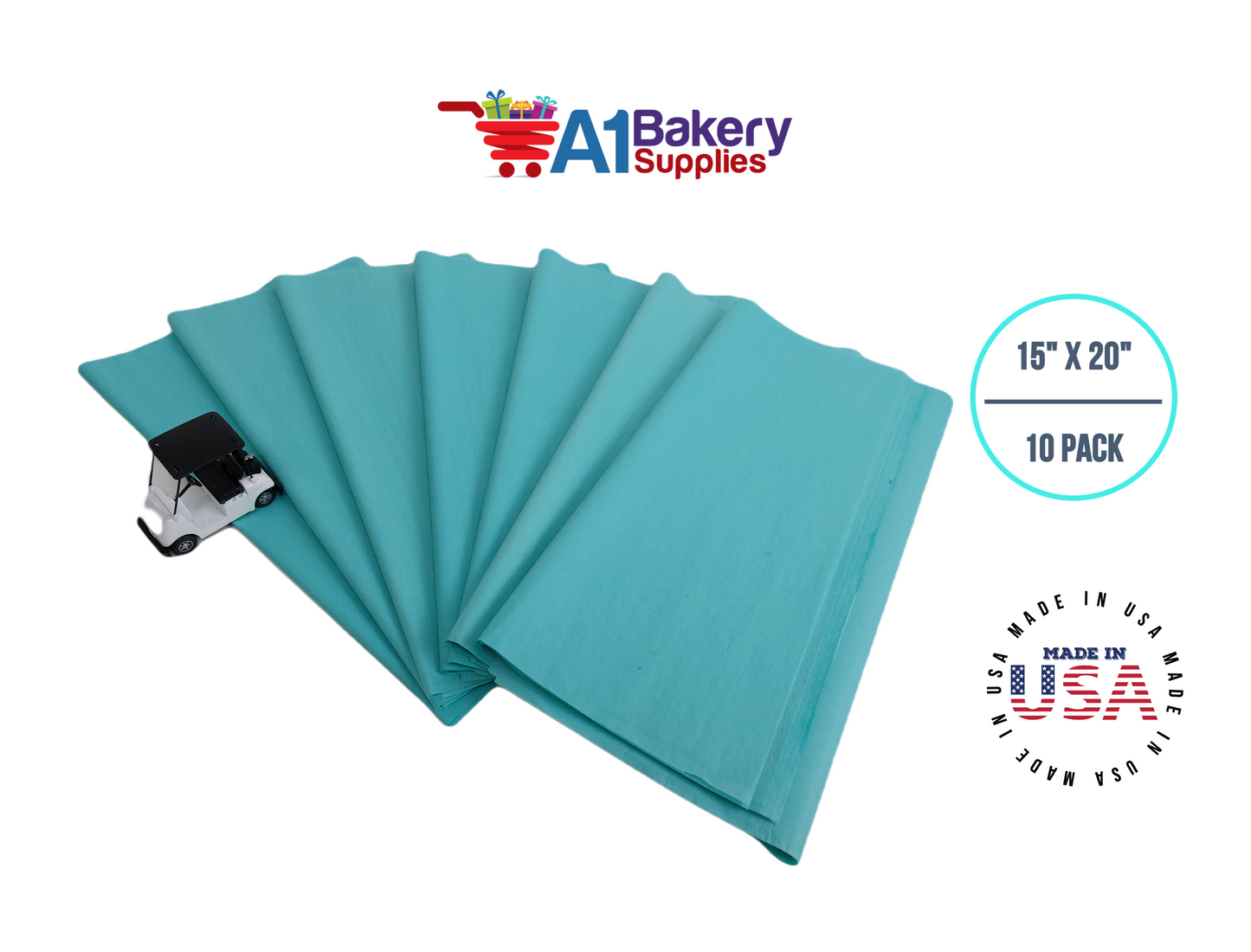 Aqua Blue Tissue Paper Squares, Bulk 10 Sheets, Premium Gift Wrap and Art Supplies for Birthdays, Holidays, or Presents by A1BakerySupplies, Small 15 Inch x 20 Inch