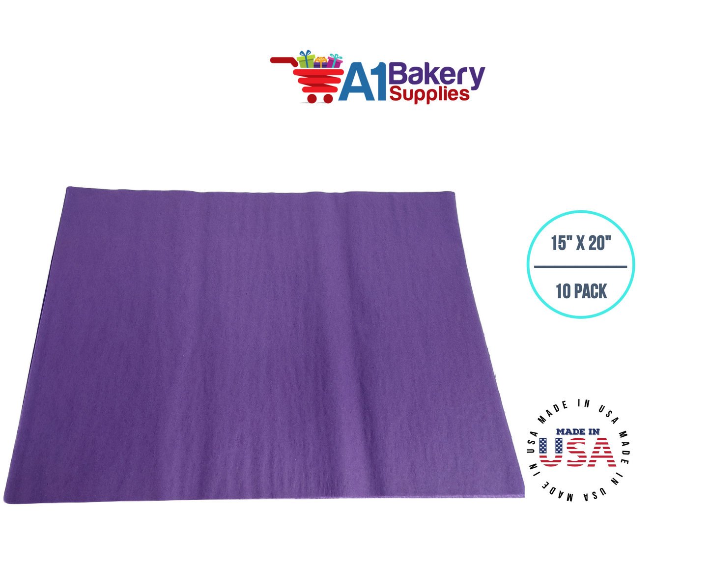 Purple Tissue Paper Squares, Bulk 10 Sheets, Premium Gift Wrap and Art Supplies for Birthdays, Holidays, or Presents by A1BakerySupplies, Large 15 Inch x 20 Inch